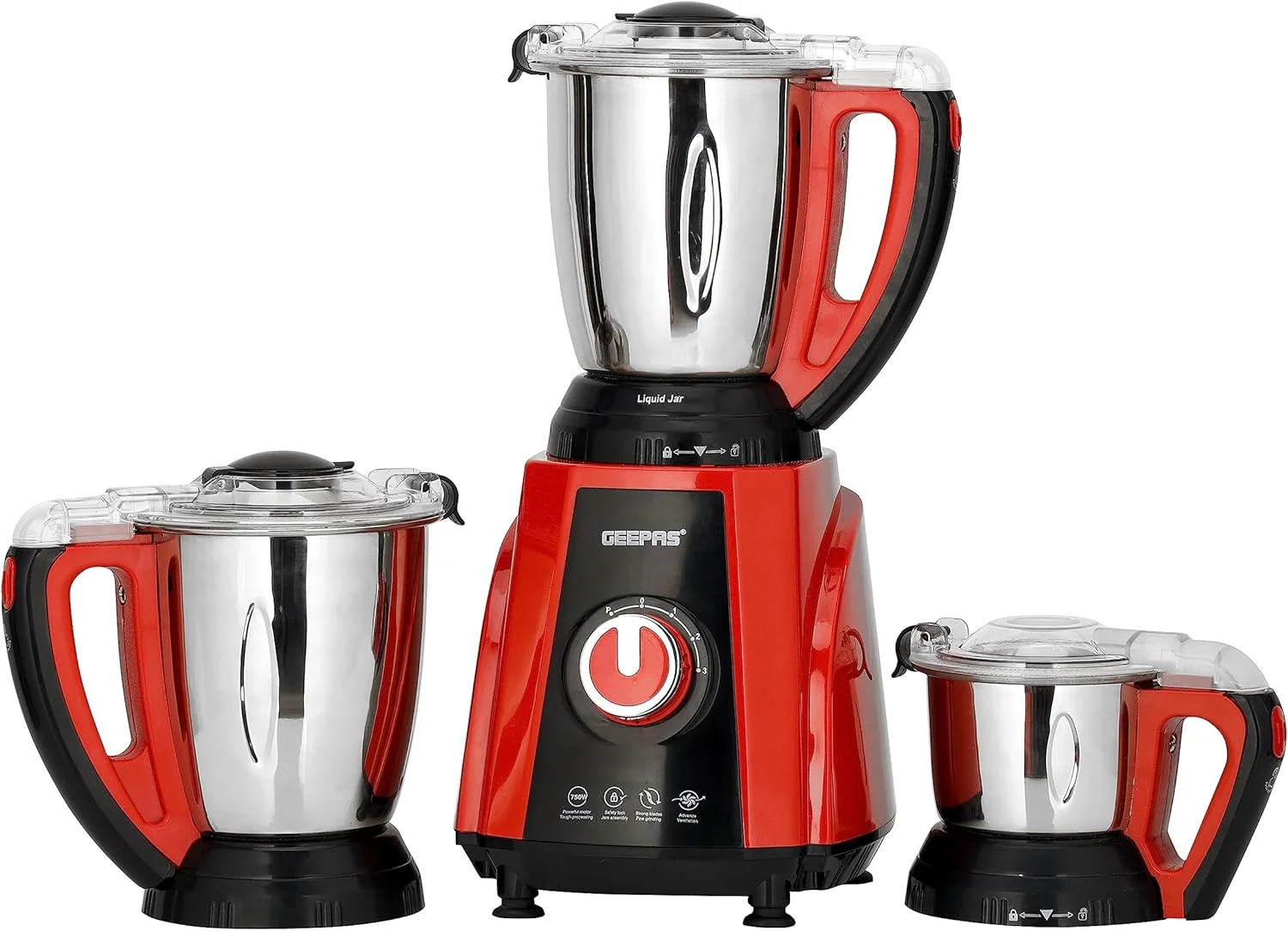 مخلوط کن آسیاب 3 در 1 جیپاس، 750 وات، تنظیمات 3 سرعته، GSB44040 | پارچ مخلوط کن و آسیاب 1.5 لیتری، پارچ چاتنی 0.5 لیتری | عملکرد پالس | آسیاب مرطوب و خشک
