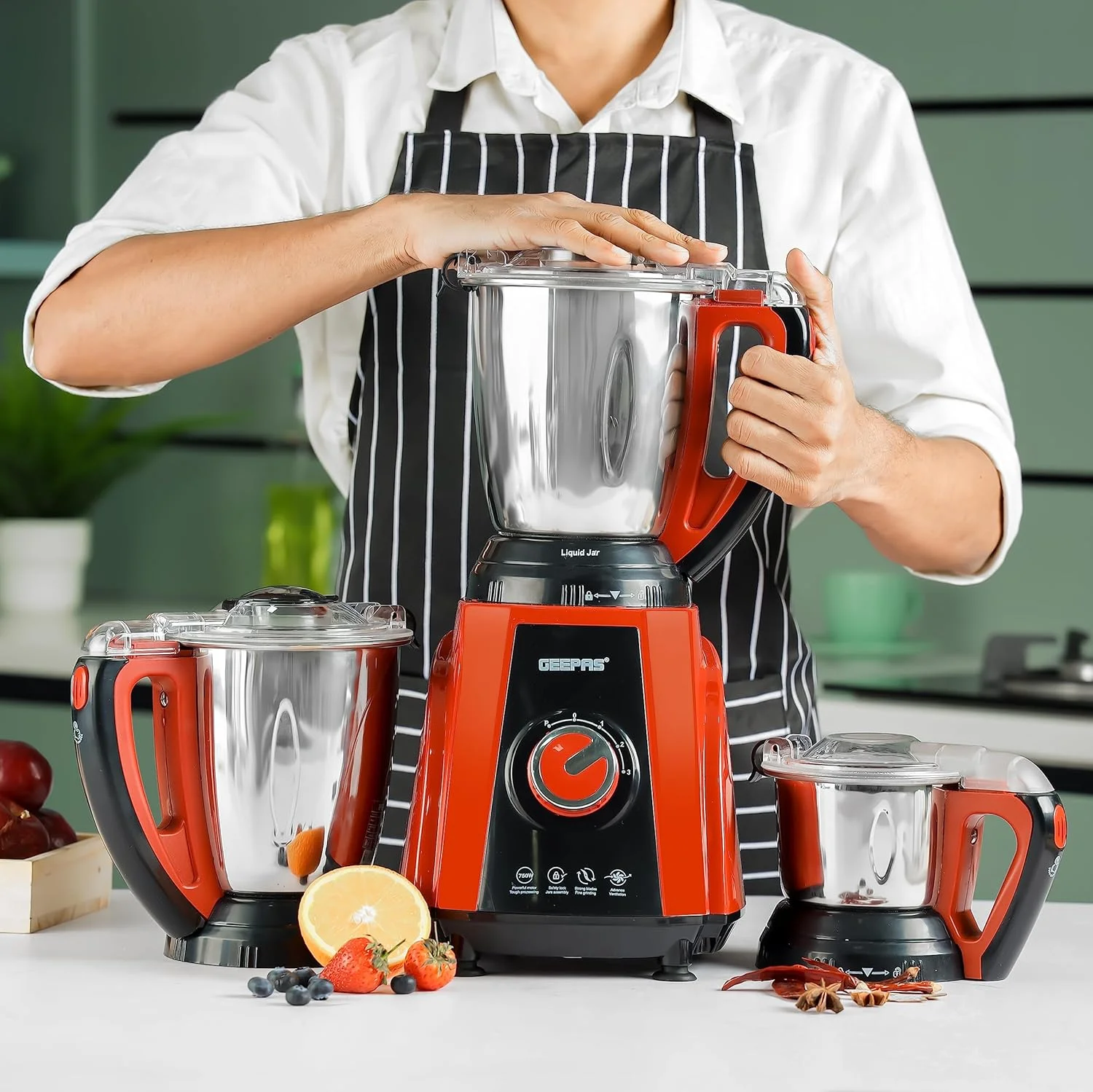 مخلوط کن آسیاب 3 در 1 جیپاس، 750 وات، تنظیمات 3 سرعته، GSB44040 | پارچ مخلوط کن و آسیاب 1.5 لیتری، پارچ چاتنی 0.5 لیتری | عملکرد پالس | آسیاب مرطوب و خشک مخلوط کن آسیاب 3 در 1 جیپاس، 750 وات، تنظیمات 3 سرعته، GSB44040 | پارچ مخلوط کن و آسیاب 1.5 لیتری، پارچ چاتنی 0.5 لیتری | عملکرد پالس | آسیاب مرطوب و خشک