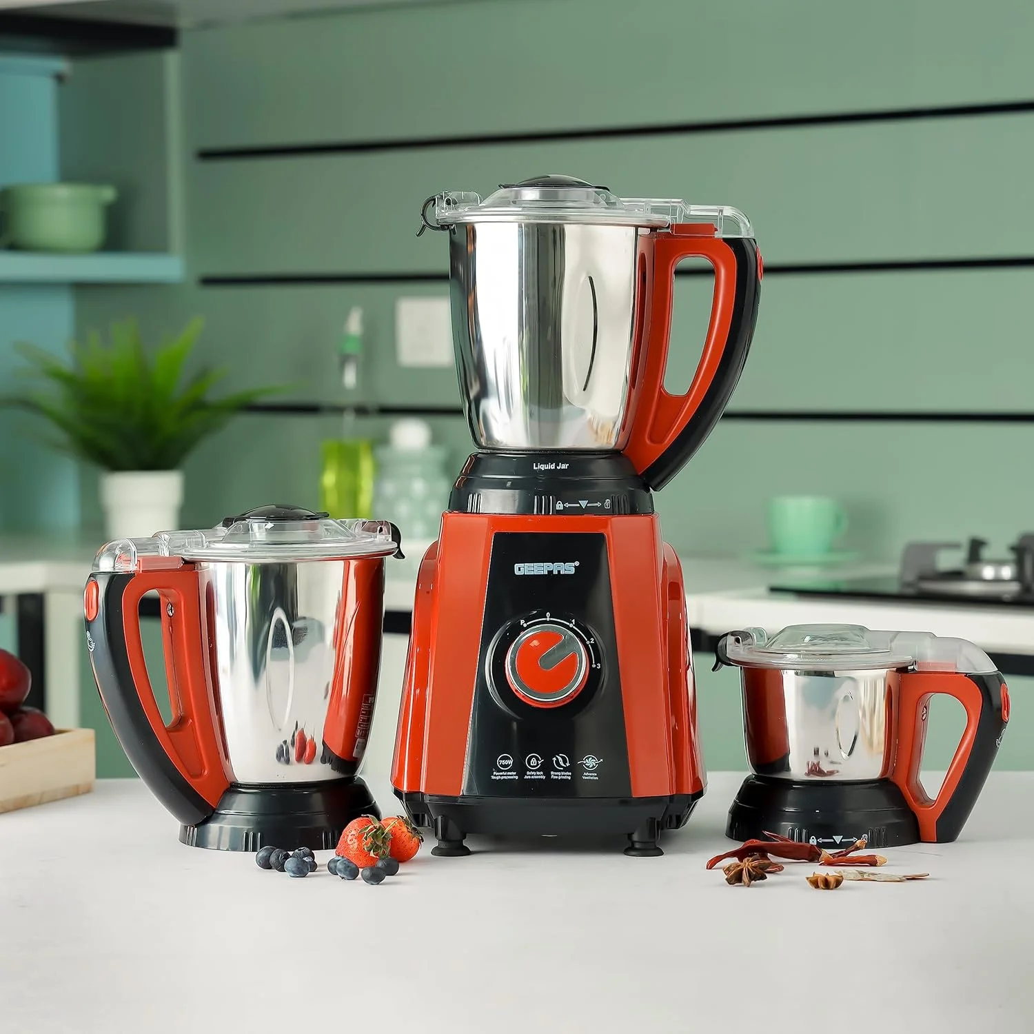 مخلوط کن آسیاب 3 در 1 جیپاس، 750 وات، تنظیمات 3 سرعته، GSB44040 | پارچ مخلوط کن و آسیاب 1.5 لیتری، پارچ چاتنی 0.5 لیتری | عملکرد پالس | آسیاب مرطوب و خشک مخلوط کن آسیاب 3 در 1 جیپاس، 750 وات، تنظیمات 3 سرعته، GSB44040 | پارچ مخلوط کن و آسیاب 1.5 لیتری، پارچ چاتنی 0.5 لیتری | عملکرد پالس | آسیاب مرطوب و خشک