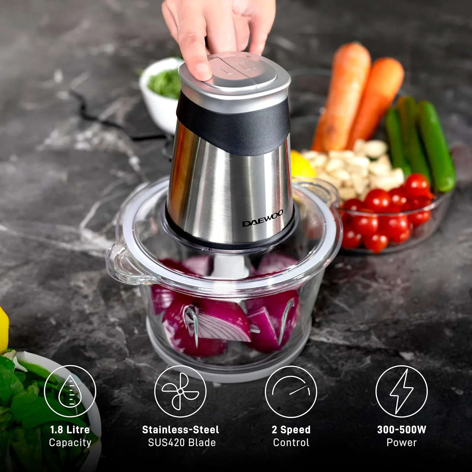 خردکن غذای دوو – مینی غذاساز با کاسه شیشه ای 1.8 لیتری بدون BPA، موتور 500 واتی با کنترل سرعت دوگانه، آسیاب گوشت و مخلوط کن برای میوه ها، سبزیجات، آجیل – DFC-217A – 2 سال گارانتی خردکن غذای دوو – مینی غذاساز با کاسه شیشه ای 1.8 لیتری بدون BPA، موتور 500 واتی با کنترل سرعت دوگانه، آسیاب گوشت و مخلوط کن برای میوه ها، سبزیجات، آجیل – DFC-217A – 2 سال گارانتی