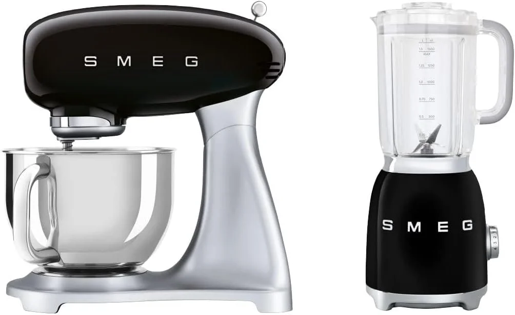 پیشنهاد ویژه بسته Smeg SMF02BLBLF، میکسر ایستاده به سبک دهه 50 مشکی پاستلی + مخلوط کن مشکی