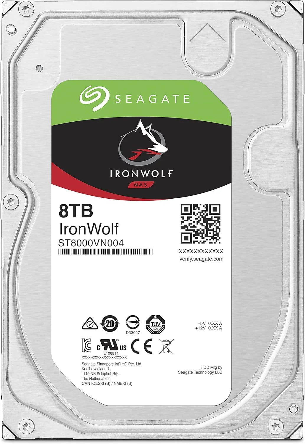 هارد دیسک داخلی سیگیت IronWolf با ظرفیت 8 ترابایت، مناسب NAS، هارد HDD، سایز 3.5 اینچ، سرعت 7200 دور در دقیقه، CMR، حافظه کش 256 مگابایت، SATA 6 گیگابیت بر ثانیه، مدل: ST8000VN004