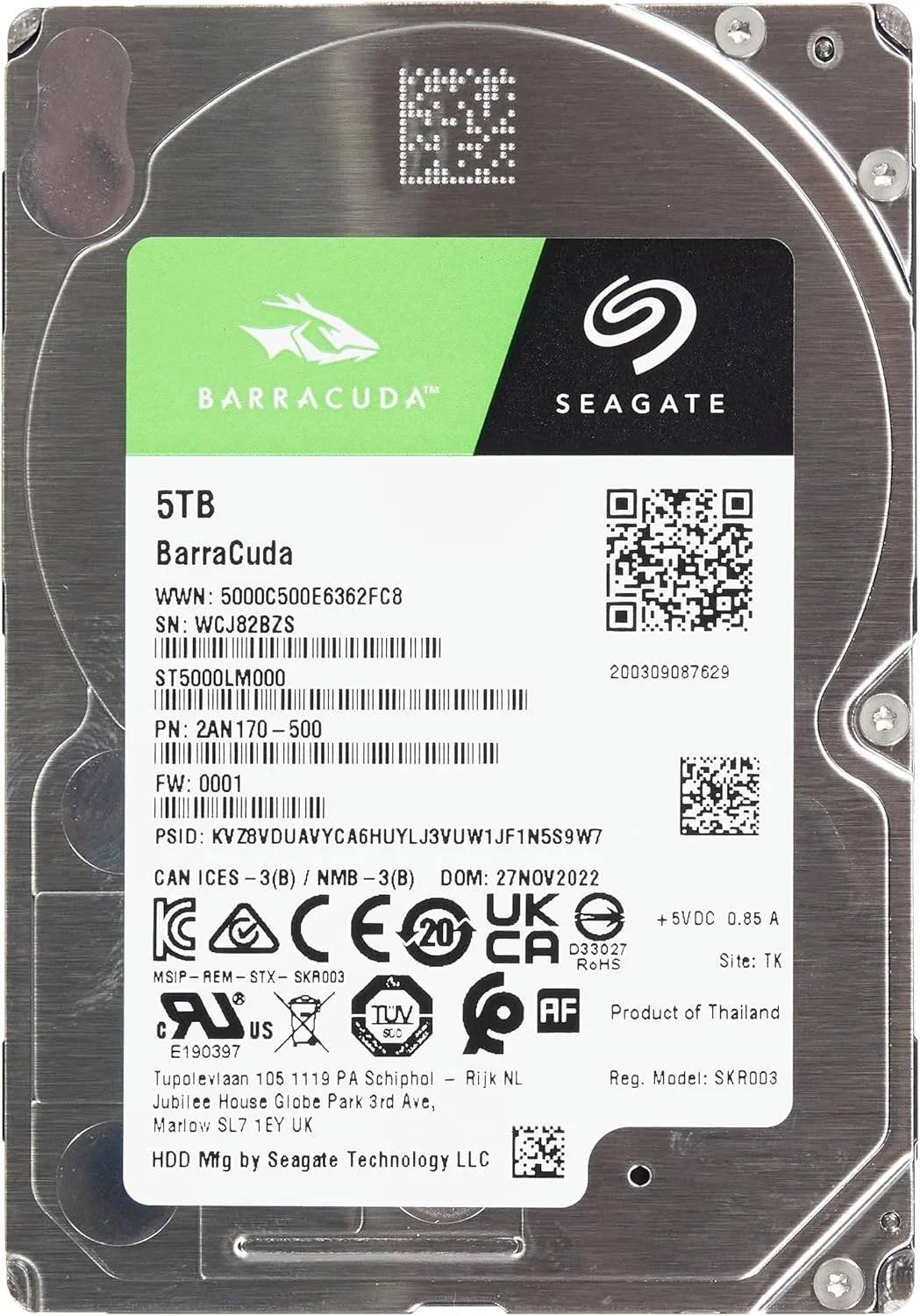 هارد دیسک داخلی 2.5 اینچی سیگیت Barracuda با ظرفیت 5 ترابایت (ST5000LM000)