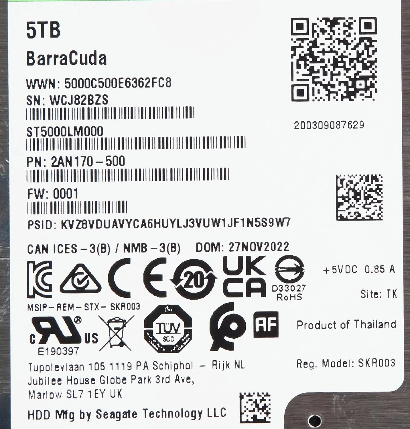 هارد دیسک داخلی 2.5 اینچی سیگیت Barracuda با ظرفیت 5 ترابایت (ST5000LM000)