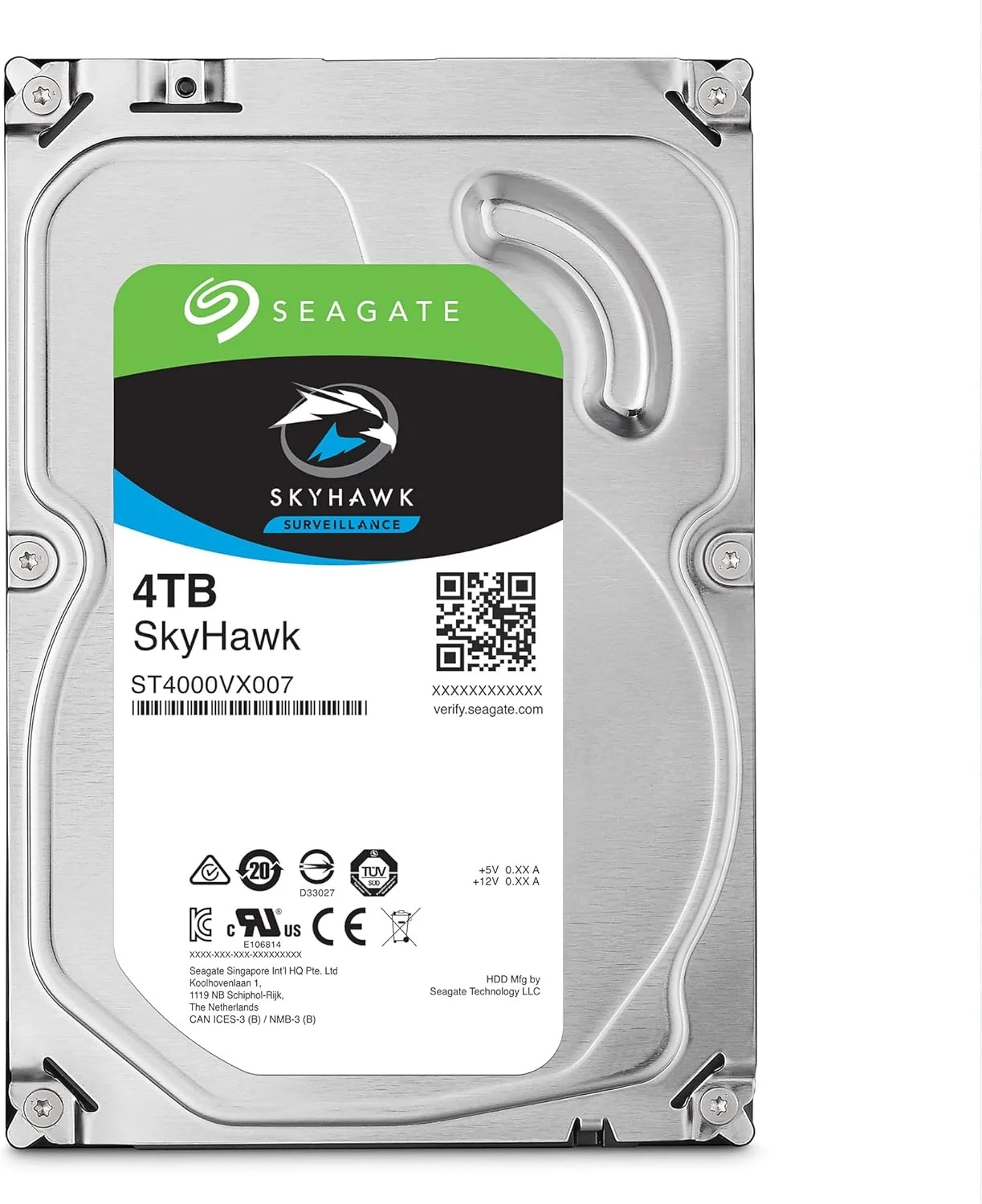 هارد دیسک داخلی 3.5 اینچی سیگیت Skyhawk با ظرفیت 4 ترابایت، حافظه کش 64 مگابایت، سرعت 5900 دور در دقیقه، مناسب برای شبکه دوربین مداربسته و ضبط کننده ویدیو مدل ST4000VX007