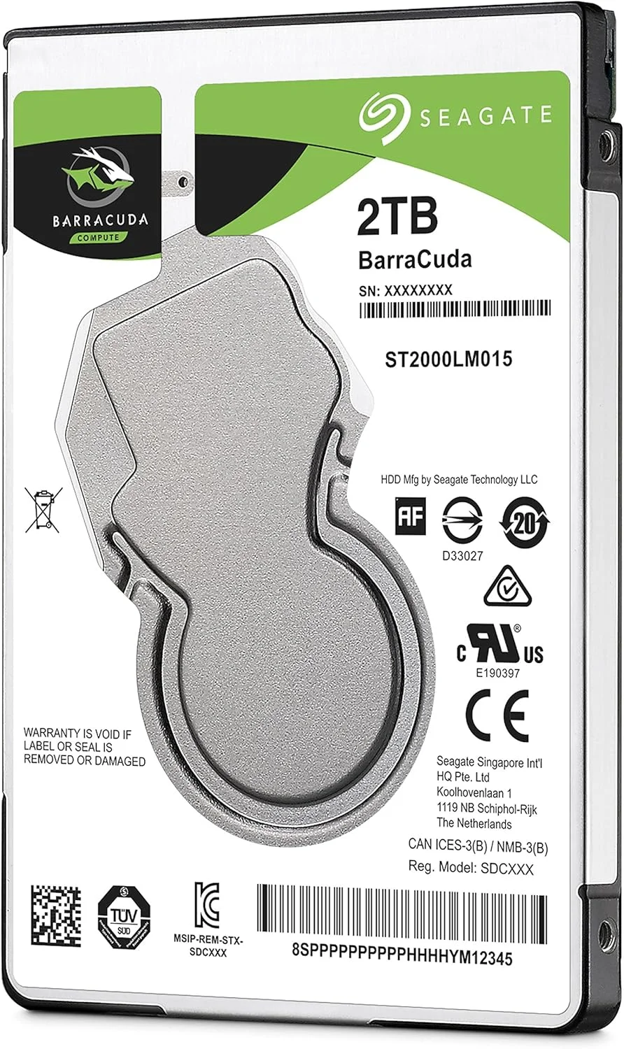 هارد دیسک داخلی سیگیت Guardian BarraCuda با ظرفیت 2 ترابایت، سایز 2.5 اینچ، رابط SATA 6Gb/s، سرعت 5400 دور در دقیقه، حافظه بافر 128 مگابایت، مدل ST2000LM015، رنگ مشکی