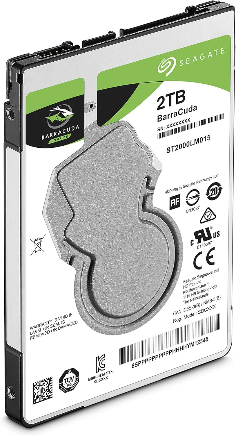 هارد دیسک داخلی سیگیت Guardian BarraCuda با ظرفیت 2 ترابایت، سایز 2.5 اینچ، رابط SATA 6Gb/s، سرعت 5400 دور در دقیقه، حافظه بافر 128 مگابایت، مدل ST2000LM015، رنگ مشکی