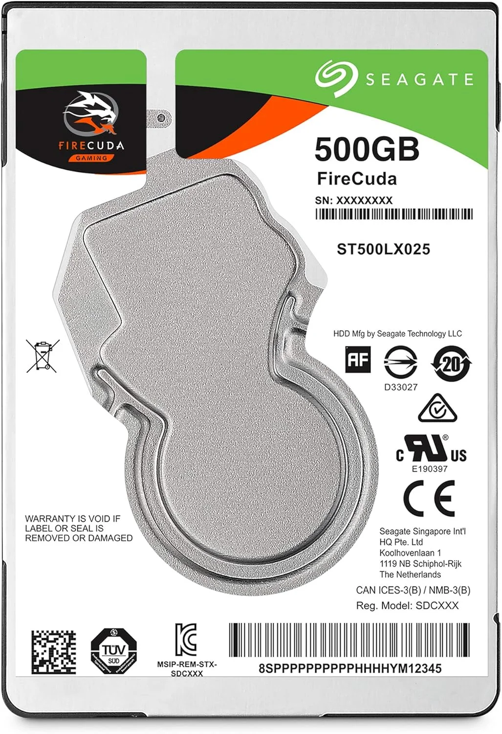 هارد دیسک هیبریدی Seagate FireCuda با ظرفیت 500 گیگابایت - درایو حالت جامد SSHD با عملکرد بالا - 2.5 اینچ SATA 6 Gb/s با حافظه کش 8 گیگابایتی شتاب‌دهنده فلش برای لپ‌تاپ و کامپیوتر گیمینگ (ST500LX025)