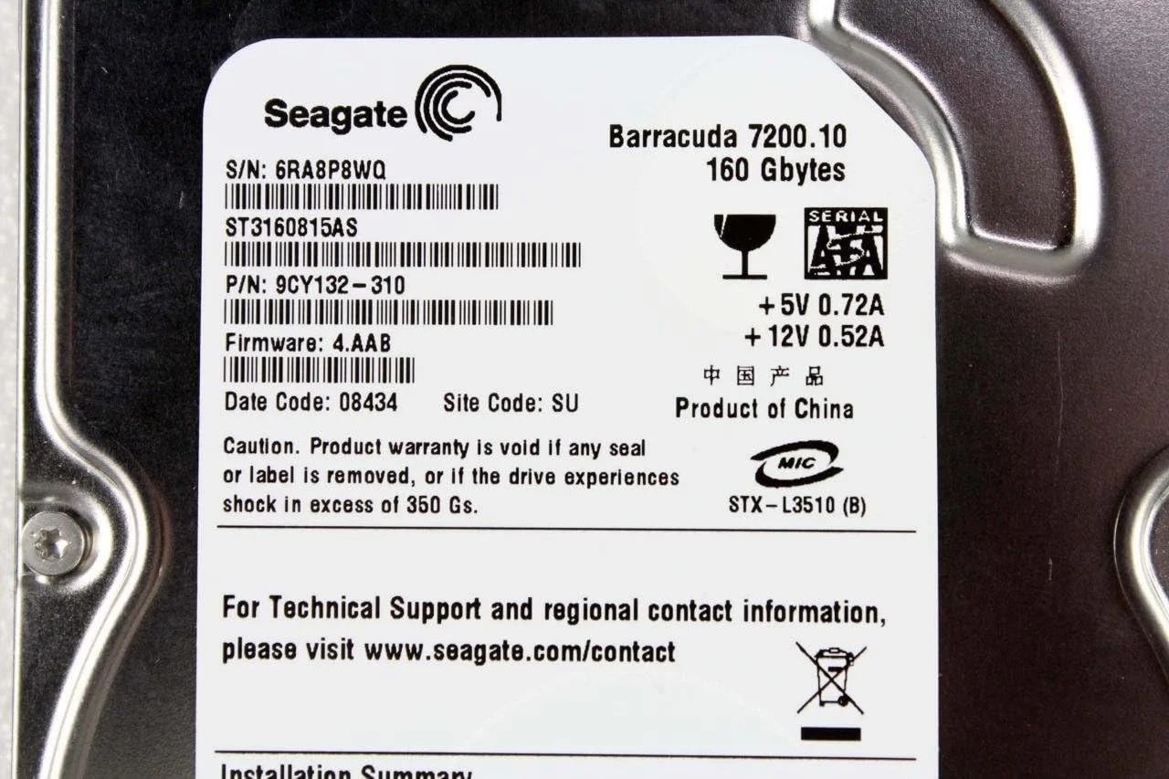 هارد دیسک سیگیت Barracuda ST3160815AS با ظرفیت 160 گیگابایت، سرعت 7200 دور در دقیقه، 8 مگابایت حافظه کش و رابط SATA 3.0Gb/s