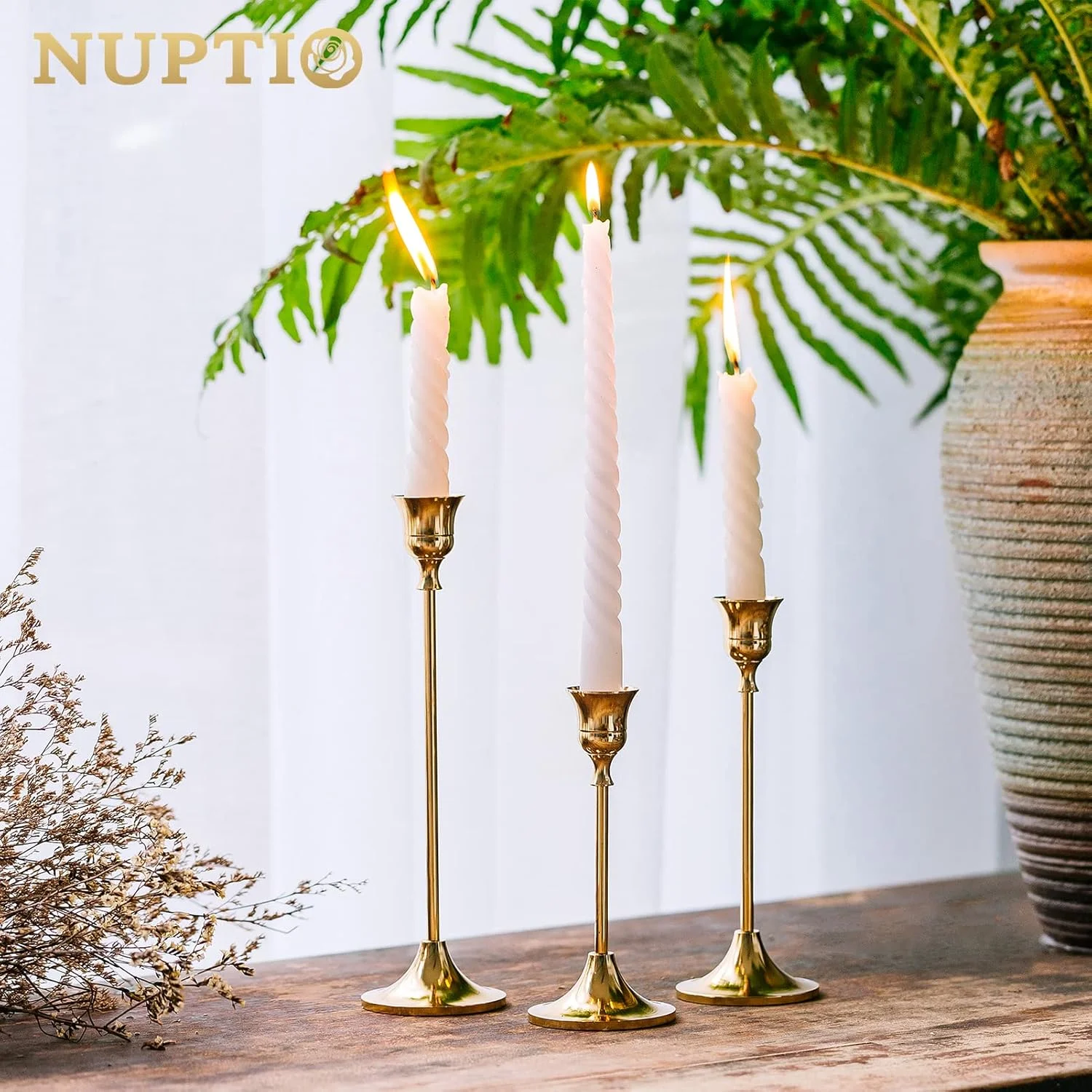 جاشمعی NUPTIO، مجموعه 3 عددی جاشمعی مخروطی، ست جاشمعی طلایی برنجی، دکوری مدرن و قدیمی برای میز، شومینه، هدیه عروسی و خانه نویی جاشمعی NUPTIO، مجموعه 3 عددی جاشمعی مخروطی، ست جاشمعی طلایی برنجی، دکوری مدرن و قدیمی برای میز، شومینه، هدیه عروسی و خانه نویی