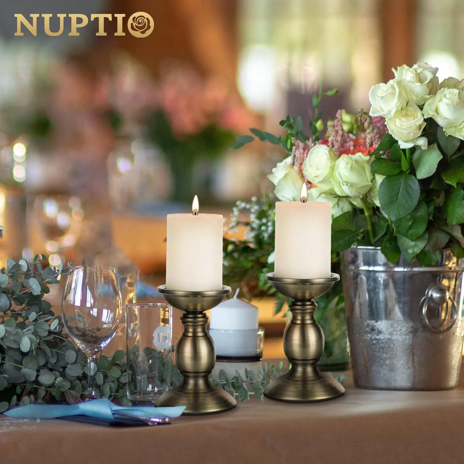 جاشمعی استوانه ای NUPTIO مدل Pillar، بسته 2 عددی، مناسب شمع های 80 میلی متری، جنس آهن، دکوری ایده آل برای میزهای عروسی، مهمانی، تولد و شام رمانتیک جاشمعی استوانه ای NUPTIO مدل Pillar، بسته 2 عددی، مناسب شمع های 80 میلی متری، جنس آهن، دکوری ایده آل برای میزهای عروسی، مهمانی، تولد و شام رمانتیک