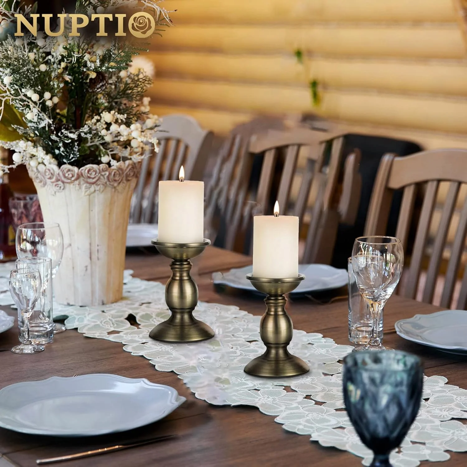جاشمعی استوانه ای NUPTIO مدل Pillar، بسته 2 عددی، مناسب شمع های 80 میلی متری، جنس آهن، دکوری ایده آل برای میزهای عروسی، مهمانی، تولد و شام رمانتیک جاشمعی استوانه ای NUPTIO مدل Pillar، بسته 2 عددی، مناسب شمع های 80 میلی متری، جنس آهن، دکوری ایده آل برای میزهای عروسی، مهمانی، تولد و شام رمانتیک