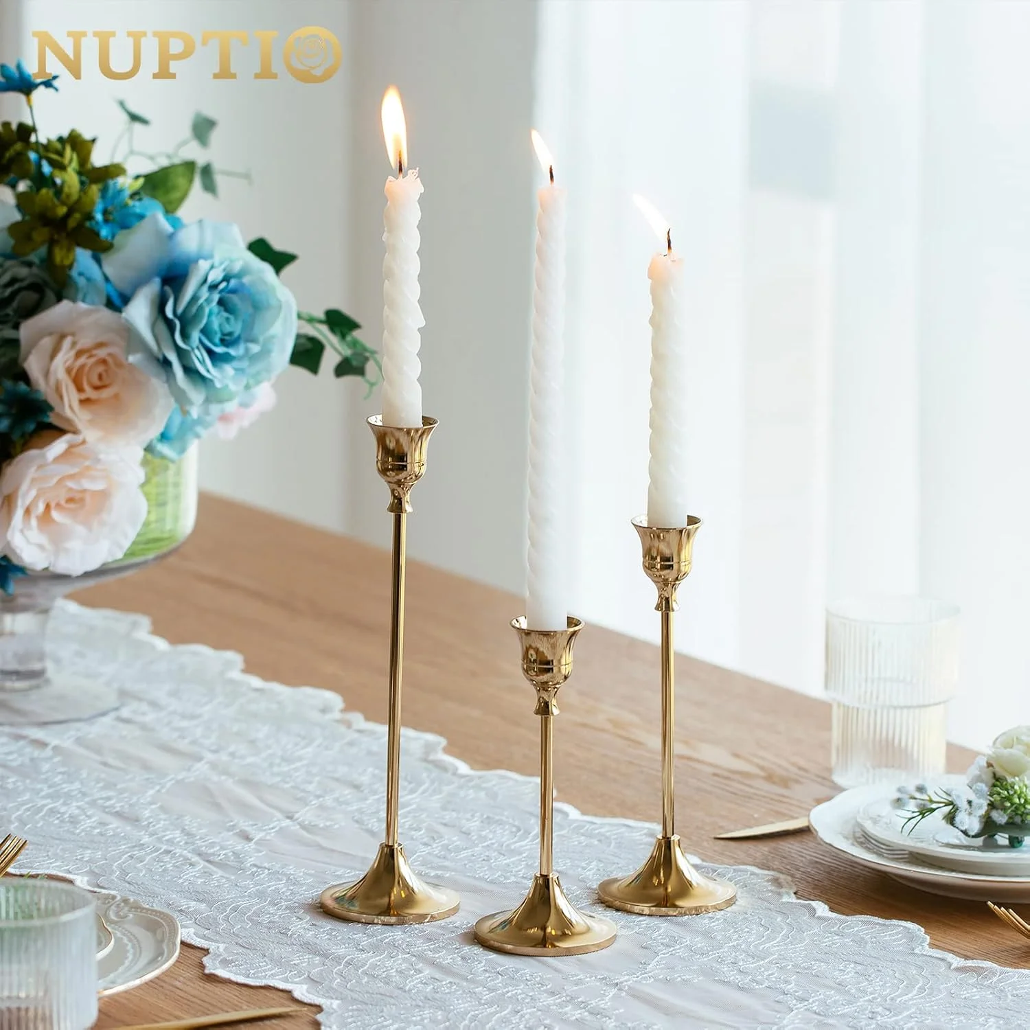 جاشمعی NUPTIO، مجموعه 3 عددی جاشمعی مخروطی، ست جاشمعی طلایی برنجی، دکوری مدرن و قدیمی برای میز، شومینه، هدیه عروسی و خانه نویی جاشمعی NUPTIO، مجموعه 3 عددی جاشمعی مخروطی، ست جاشمعی طلایی برنجی، دکوری مدرن و قدیمی برای میز، شومینه، هدیه عروسی و خانه نویی