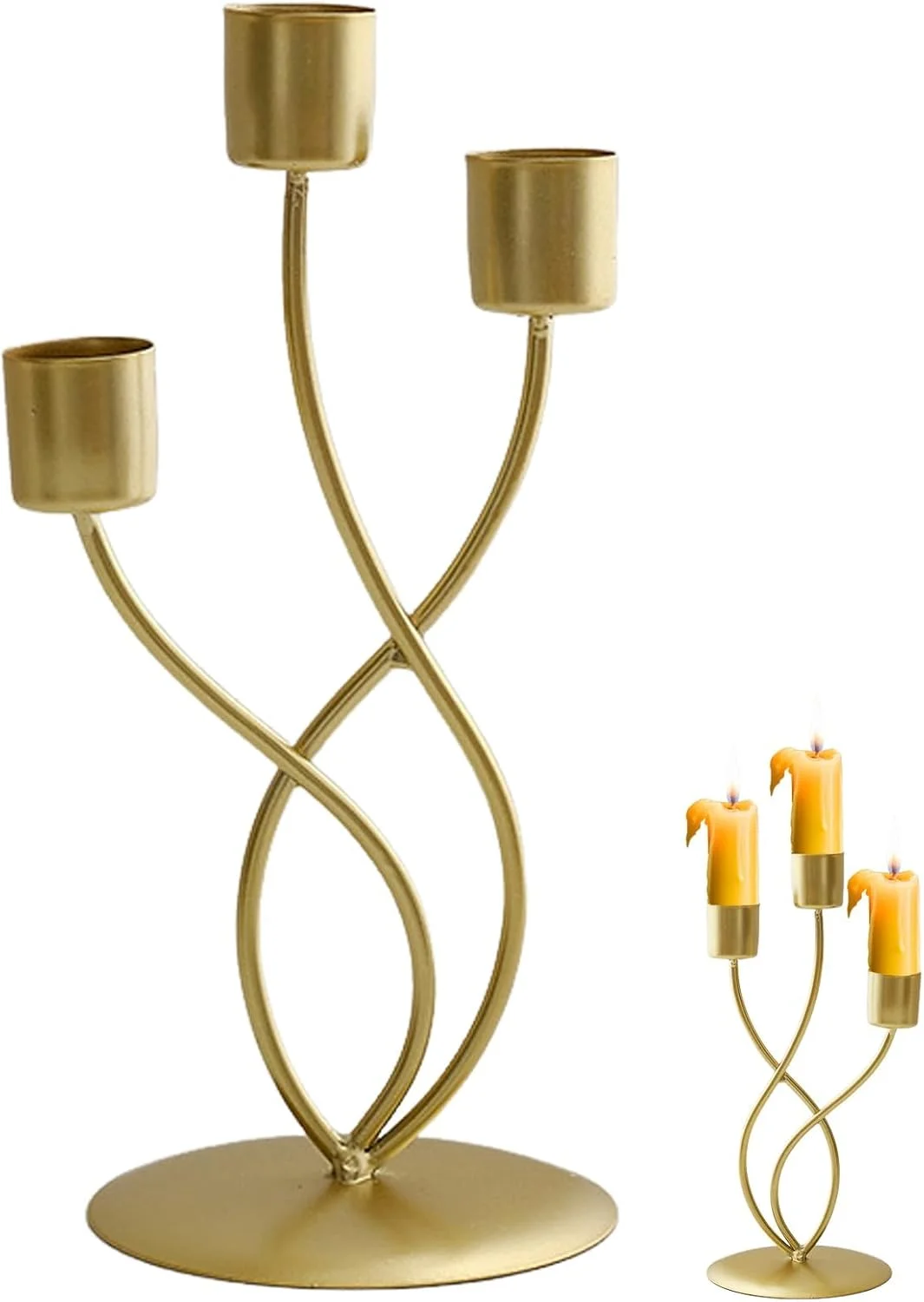جاشمعی مدرن، شمعدان فلزی 3 شاخه، شمعدان دکوری مدرن، جاشمعی برای خانه، میز، شومینه، عروسی و شام (طلایی)