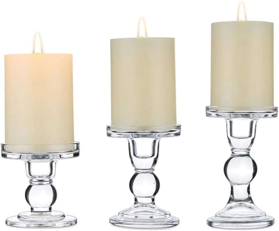 NUPTIO ست 3 تایی جا شمعی شیشه ای شفاف برای شمع های استوانه ای و شمعی 75 میلی متری، 2 کاربرد برای جا شمعی برای دکوراسیون منزل عروسی، شمعدان NUPTIO ست 3 تایی جا شمعی شیشه ای شفاف برای شمع های استوانه ای و شمعی 75 میلی متری، 2 کاربرد برای جا شمعی برای دکوراسیون منزل عروسی، شمعدان
