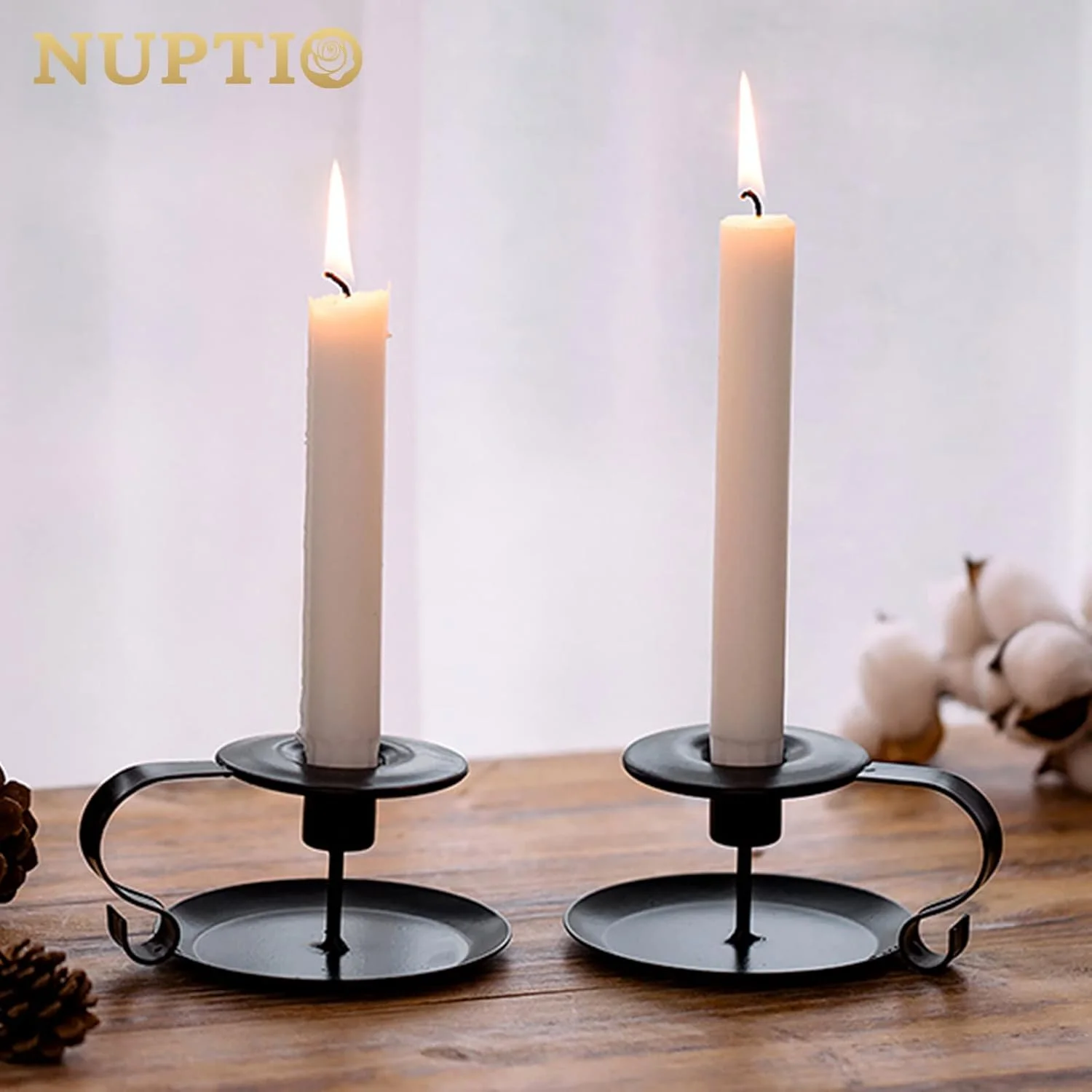 جاشمعی مخروطی شکل آهن فرفورژه قدیمی 2 عددی، شمعدان دسته دار و سینی دار برای تزئین شمعدان، اتاق رستوران کریسمس جاشمعی مخروطی شکل آهن فرفورژه قدیمی 2 عددی، شمعدان دسته دار و سینی دار برای تزئین شمعدان، اتاق رستوران کریسمس