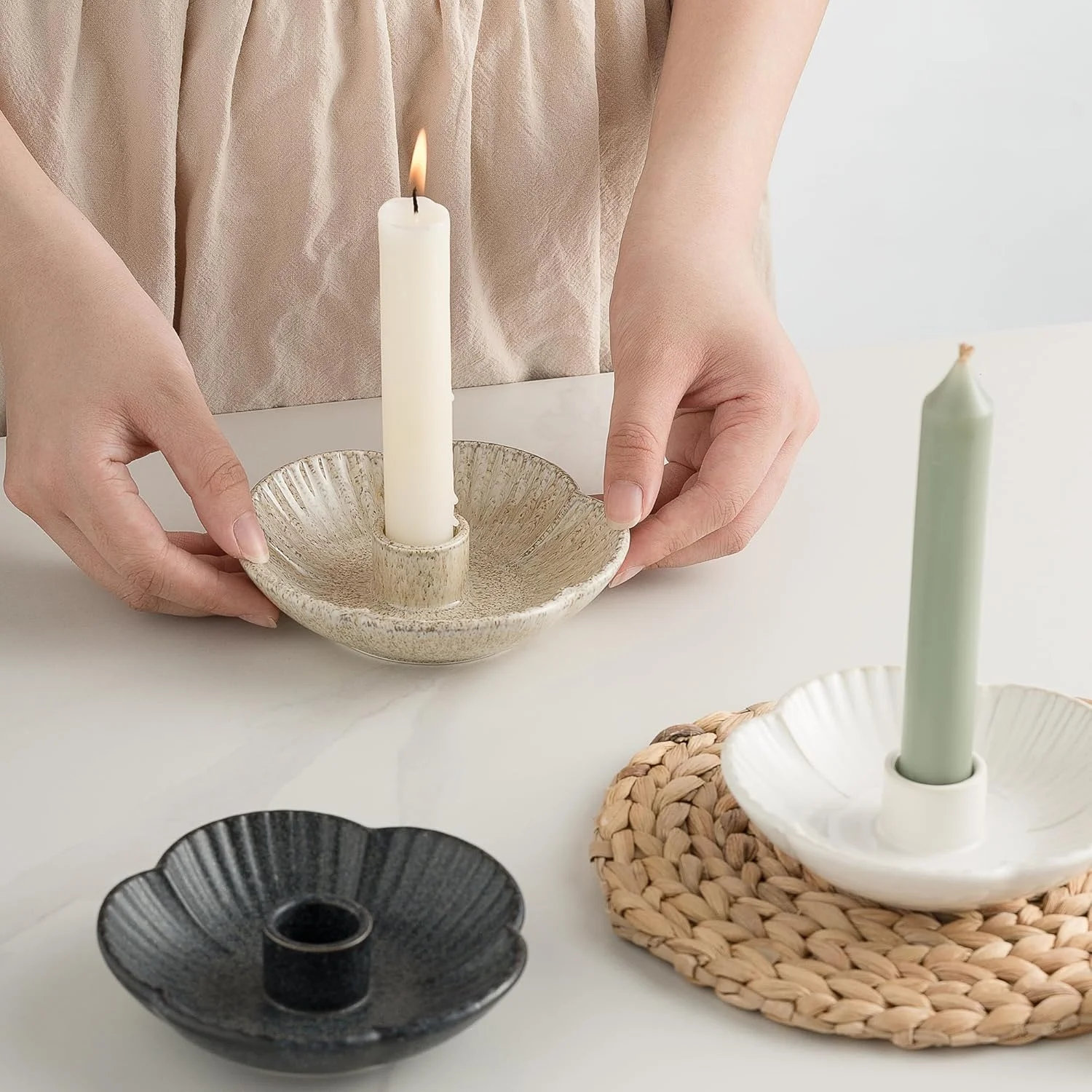 جاشمعی سرامیکی، جاشمعی برای شمع های باریک، عود، هالووین، مهمانی های عروسی کریسمس، نمایش دکوراسیون منزل اتاق غذاخوری - شتری جاشمعی سرامیکی، جاشمعی برای شمع های باریک، عود، هالووین، مهمانی های عروسی کریسمس، نمایش دکوراسیون منزل اتاق غذاخوری - شتری