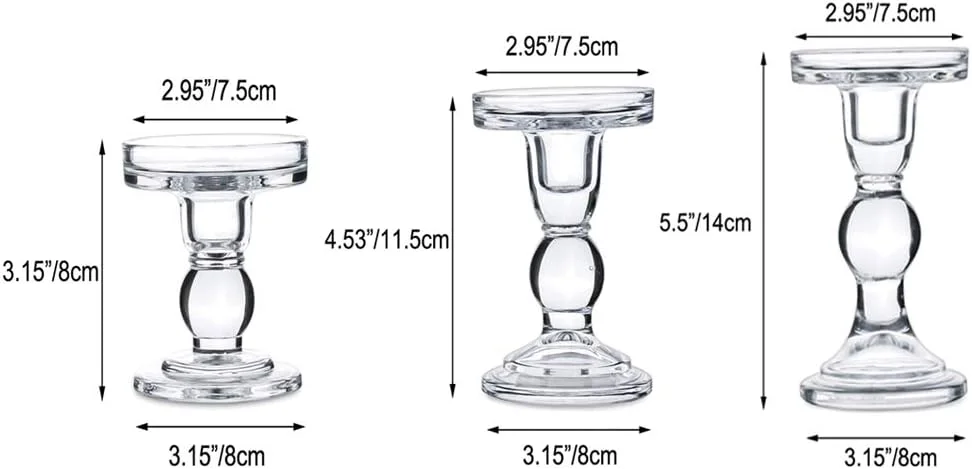 NUPTIO ست 3 تایی جا شمعی شیشه ای شفاف برای شمع های استوانه ای و شمعی 75 میلی متری، 2 کاربرد برای جا شمعی برای دکوراسیون منزل عروسی، شمعدان NUPTIO ست 3 تایی جا شمعی شیشه ای شفاف برای شمع های استوانه ای و شمعی 75 میلی متری، 2 کاربرد برای جا شمعی برای دکوراسیون منزل عروسی، شمعدان