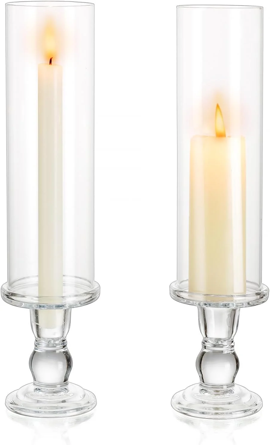 جا شمعی شیشه ای مدل Hurricane، ست 2 عددی جا شمعی 35 سانتی متری با روکش استوانه ای شفاف بدون ته، پایه نگهدارنده شمعدان شفاف ضد باد برای کریسمس، عروسی، شومینه، دیوالی جا شمعی شیشه ای مدل Hurricane، ست 2 عددی جا شمعی 35 سانتی متری با روکش استوانه ای شفاف بدون ته، پایه نگهدارنده شمعدان شفاف ضد باد برای کریسمس، عروسی، شومینه، دیوالی