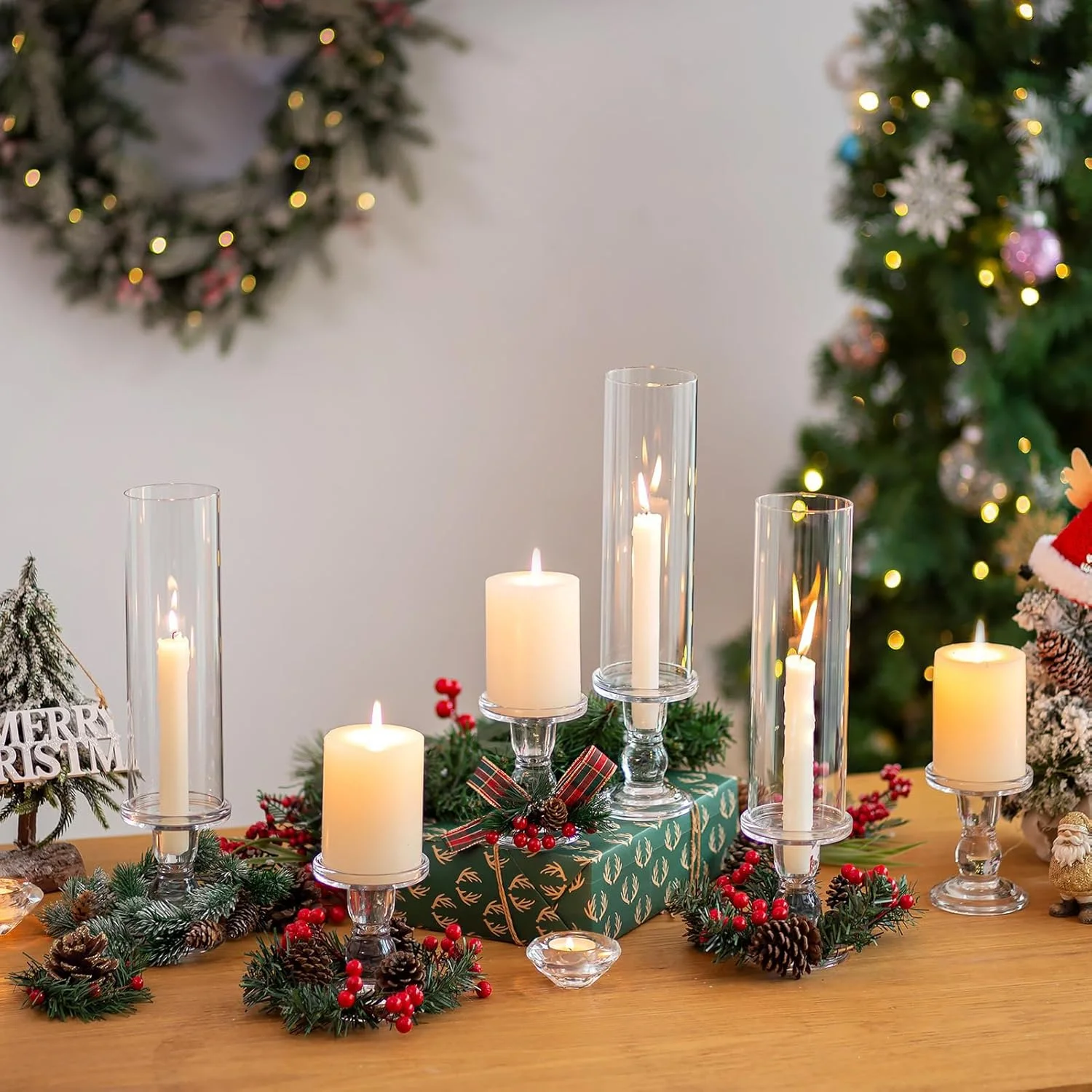 جا شمعی شیشه ای مدل Hurricane، ست 2 عددی جا شمعی 35 سانتی متری با روکش استوانه ای شفاف بدون ته، پایه نگهدارنده شمعدان شفاف ضد باد برای کریسمس، عروسی، شومینه، دیوالی جا شمعی شیشه ای مدل Hurricane، ست 2 عددی جا شمعی 35 سانتی متری با روکش استوانه ای شفاف بدون ته، پایه نگهدارنده شمعدان شفاف ضد باد برای کریسمس، عروسی، شومینه، دیوالی