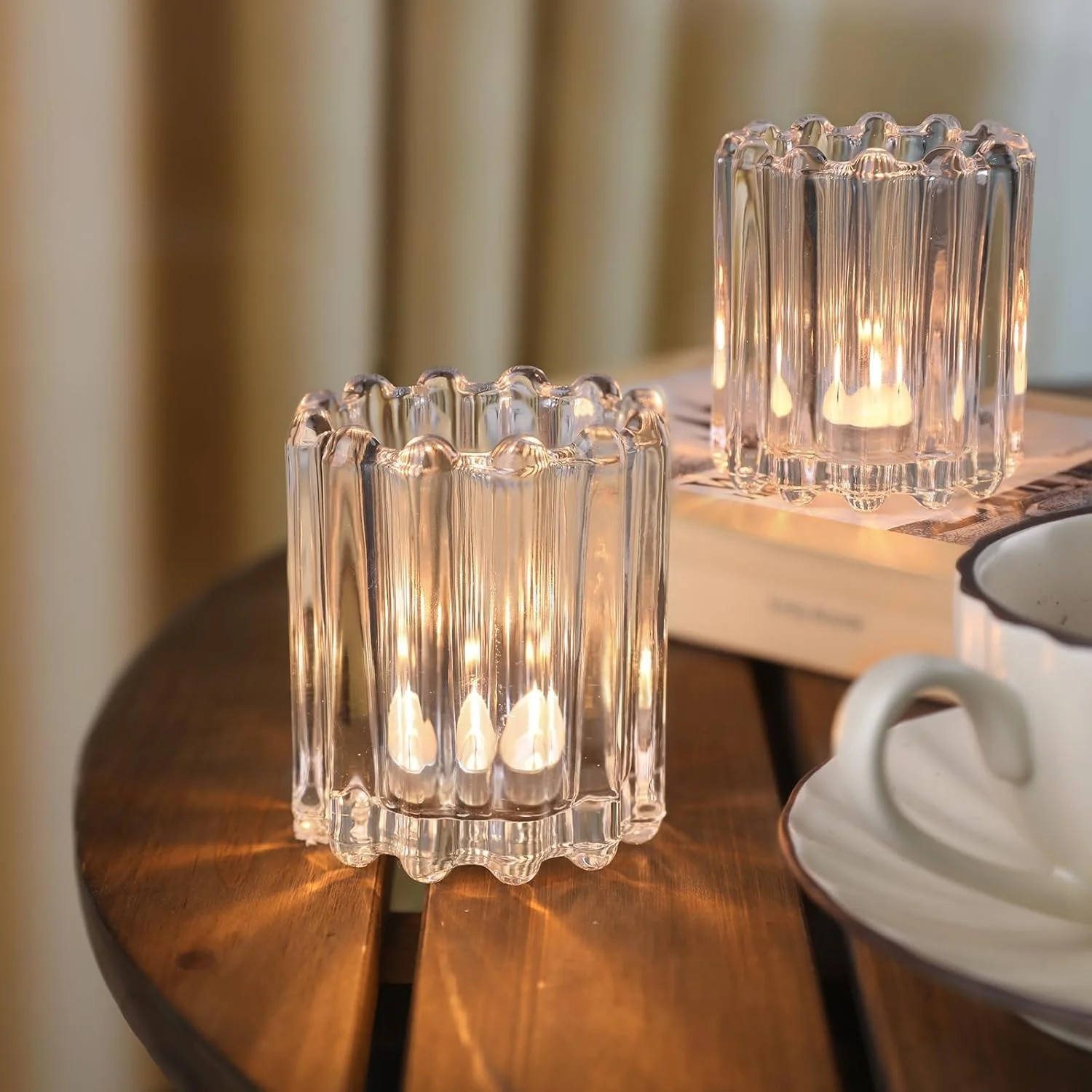 جاشمعی شیشه ای شفاف وارمر، ست 6 عددی جاشمعی وارمر دنده دار، جاشمعی چراغ چای برای دکور میز شام مهمانی عروسی جاشمعی شیشه ای شفاف وارمر، ست 6 عددی جاشمعی وارمر دنده دار، جاشمعی چراغ چای برای دکور میز شام مهمانی عروسی