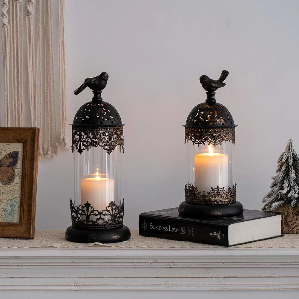 جاشمعی های شمعدانی NUPTIO مدل Vintage، جاشمعی آهنی فرفورژه مراکشی، تزیینات زینتی برای شومینه، جاشمعی برای میز اتاق نشیمن، بالکن، باغ، 2 عدد جاشمعی های شمعدانی NUPTIO مدل Vintage، جاشمعی آهنی فرفورژه مراکشی، تزیینات زینتی برای شومینه، جاشمعی برای میز اتاق نشیمن، بالکن، باغ، 2 عدد