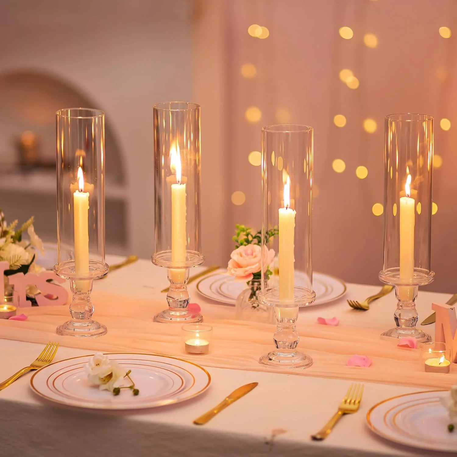 جا شمعی شیشه ای مدل Hurricane، ست 2 عددی جا شمعی 35 سانتی متری با روکش استوانه ای شفاف بدون ته، پایه نگهدارنده شمعدان شفاف ضد باد برای کریسمس، عروسی، شومینه، دیوالی جا شمعی شیشه ای مدل Hurricane، ست 2 عددی جا شمعی 35 سانتی متری با روکش استوانه ای شفاف بدون ته، پایه نگهدارنده شمعدان شفاف ضد باد برای کریسمس، عروسی، شومینه، دیوالی