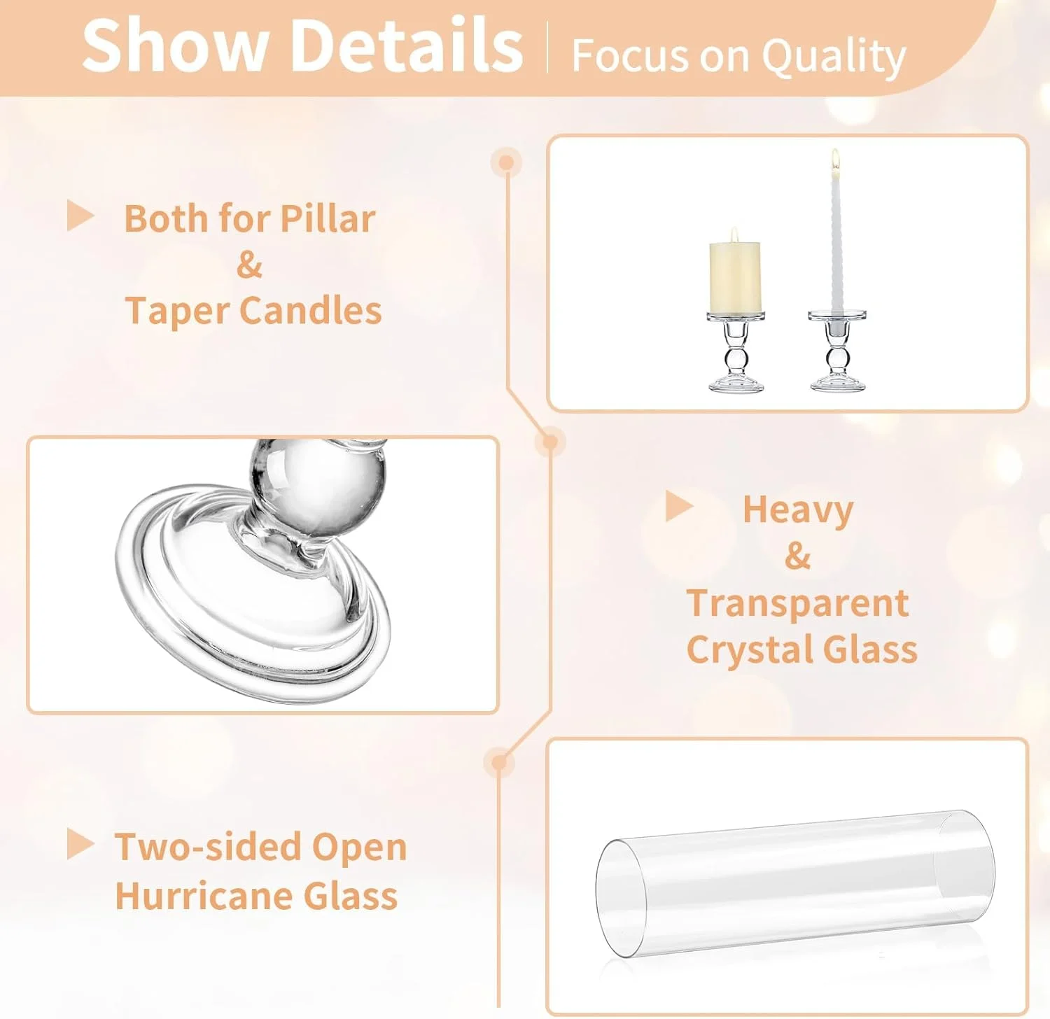 جا شمعی شیشه ای مدل Hurricane، ست 2 عددی جا شمعی 35 سانتی متری با روکش استوانه ای شفاف بدون ته، پایه نگهدارنده شمعدان شفاف ضد باد برای کریسمس، عروسی، شومینه، دیوالی جا شمعی شیشه ای مدل Hurricane، ست 2 عددی جا شمعی 35 سانتی متری با روکش استوانه ای شفاف بدون ته، پایه نگهدارنده شمعدان شفاف ضد باد برای کریسمس، عروسی، شومینه، دیوالی