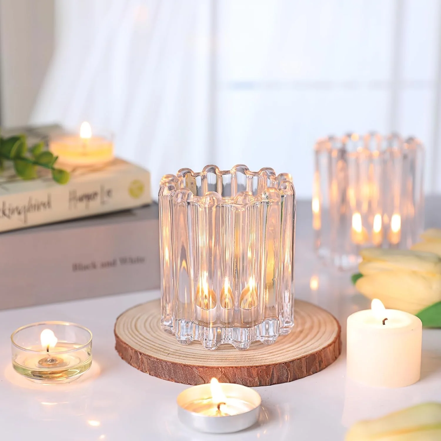 جاشمعی شیشه ای شفاف وارمر، ست 6 عددی جاشمعی وارمر دنده دار، جاشمعی چراغ چای برای دکور میز شام مهمانی عروسی جاشمعی شیشه ای شفاف وارمر، ست 6 عددی جاشمعی وارمر دنده دار، جاشمعی چراغ چای برای دکور میز شام مهمانی عروسی