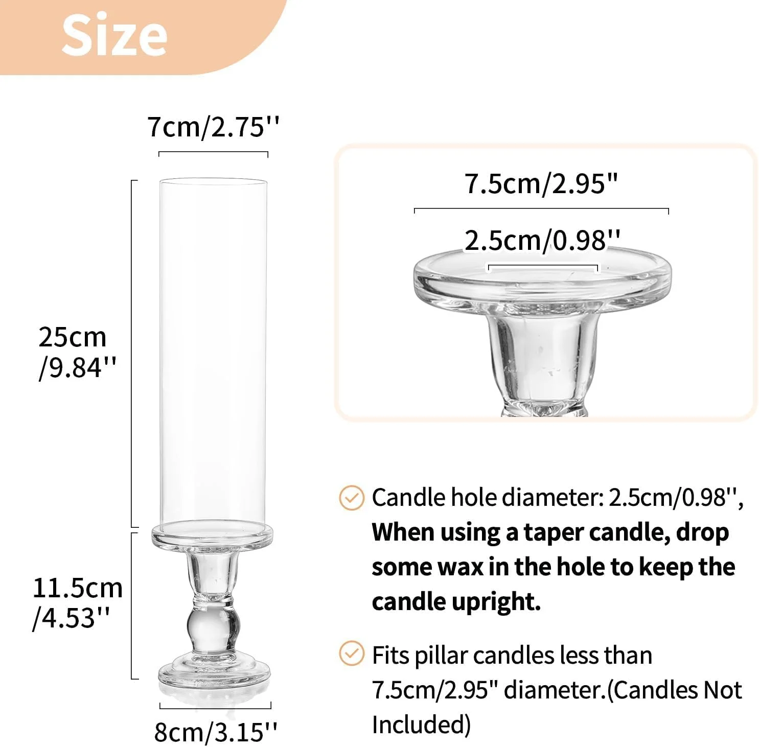 جا شمعی شیشه ای مدل Hurricane، ست 2 عددی جا شمعی 35 سانتی متری با روکش استوانه ای شفاف بدون ته، پایه نگهدارنده شمعدان شفاف ضد باد برای کریسمس، عروسی، شومینه، دیوالی جا شمعی شیشه ای مدل Hurricane، ست 2 عددی جا شمعی 35 سانتی متری با روکش استوانه ای شفاف بدون ته، پایه نگهدارنده شمعدان شفاف ضد باد برای کریسمس، عروسی، شومینه، دیوالی