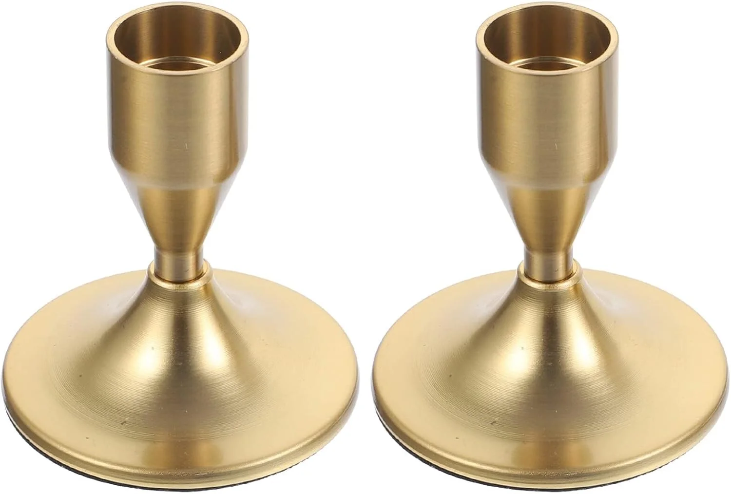 جاشمعی فلزی KASTWAVE مدل Iron، بسته 2 عددی، شمعدان های باریک طلایی، پایه شمعدان فلزی برنجی کوتاه، جاشمعی تزئینی برای عروسی، شام، مهمانی و دکوراسیون منزل
