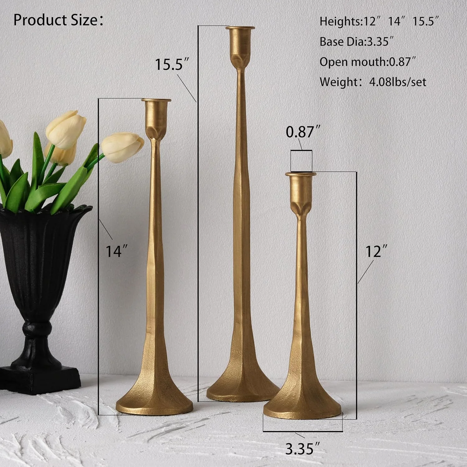 جاشمعی مخروطی فلزی KASTWAVE، ست 3 عددی شمعدان طلایی تزئینی، پایه شمع باریک، ست بلند برای عروسی، میز غذاخوری، دکوراسیون منزل، مهمانی - برنج عتیقه جاشمعی مخروطی فلزی KASTWAVE، ست 3 عددی شمعدان طلایی تزئینی، پایه شمع باریک، ست بلند برای عروسی، میز غذاخوری، دکوراسیون منزل، مهمانی - برنج عتیقه