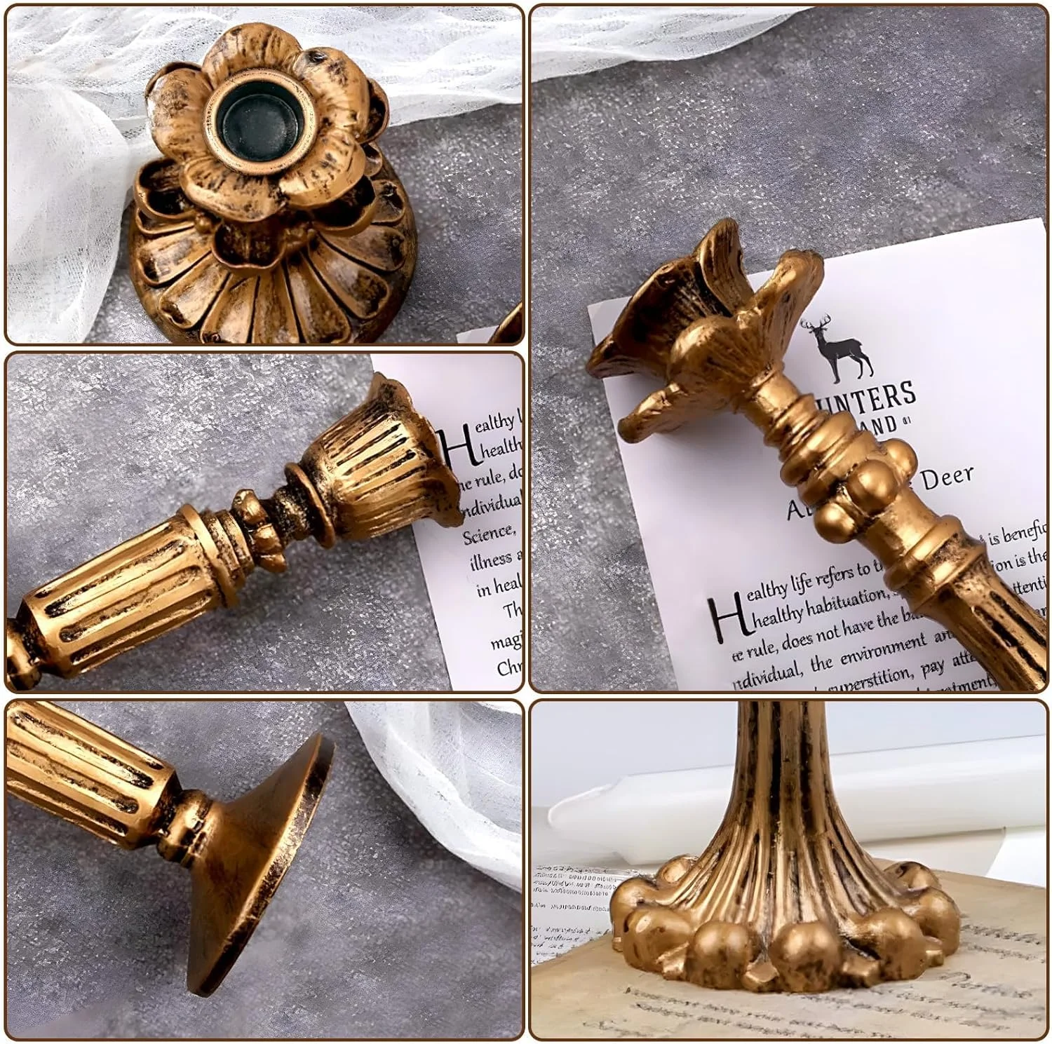 ست 6 عددی شمعدان KASTWAVE، جا شمعی مخروطی، ست 3 عددی جاشمعی، برای عروسی، مهمانی، سالگرد، میز، شومینه، دکوراسیون منزل (3 سبک، برنج عتیقه) ست 6 عددی شمعدان KASTWAVE، جا شمعی مخروطی، ست 3 عددی جاشمعی، برای عروسی، مهمانی، سالگرد، میز، شومینه، دکوراسیون منزل (3 سبک، برنج عتیقه)