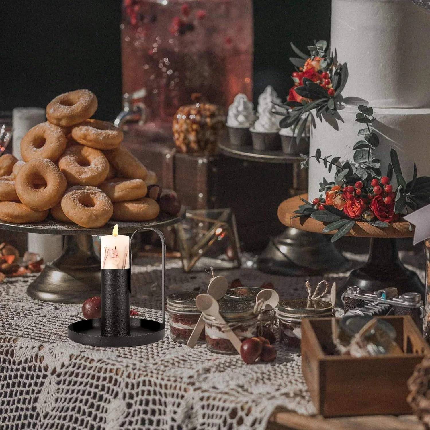 ست جا شمعی KASTWAVE، 2 عدد صفحه آهنی با دستگیره، پایه شمعدان برای شمع های باریک دیوالی، پایه شمعدان برای تزئین میز ناهار خوری جشن عروسی (مشکی) ست جا شمعی KASTWAVE، 2 عدد صفحه آهنی با دستگیره، پایه شمعدان برای شمع های باریک دیوالی، پایه شمعدان برای تزئین میز ناهار خوری جشن عروسی (مشکی)