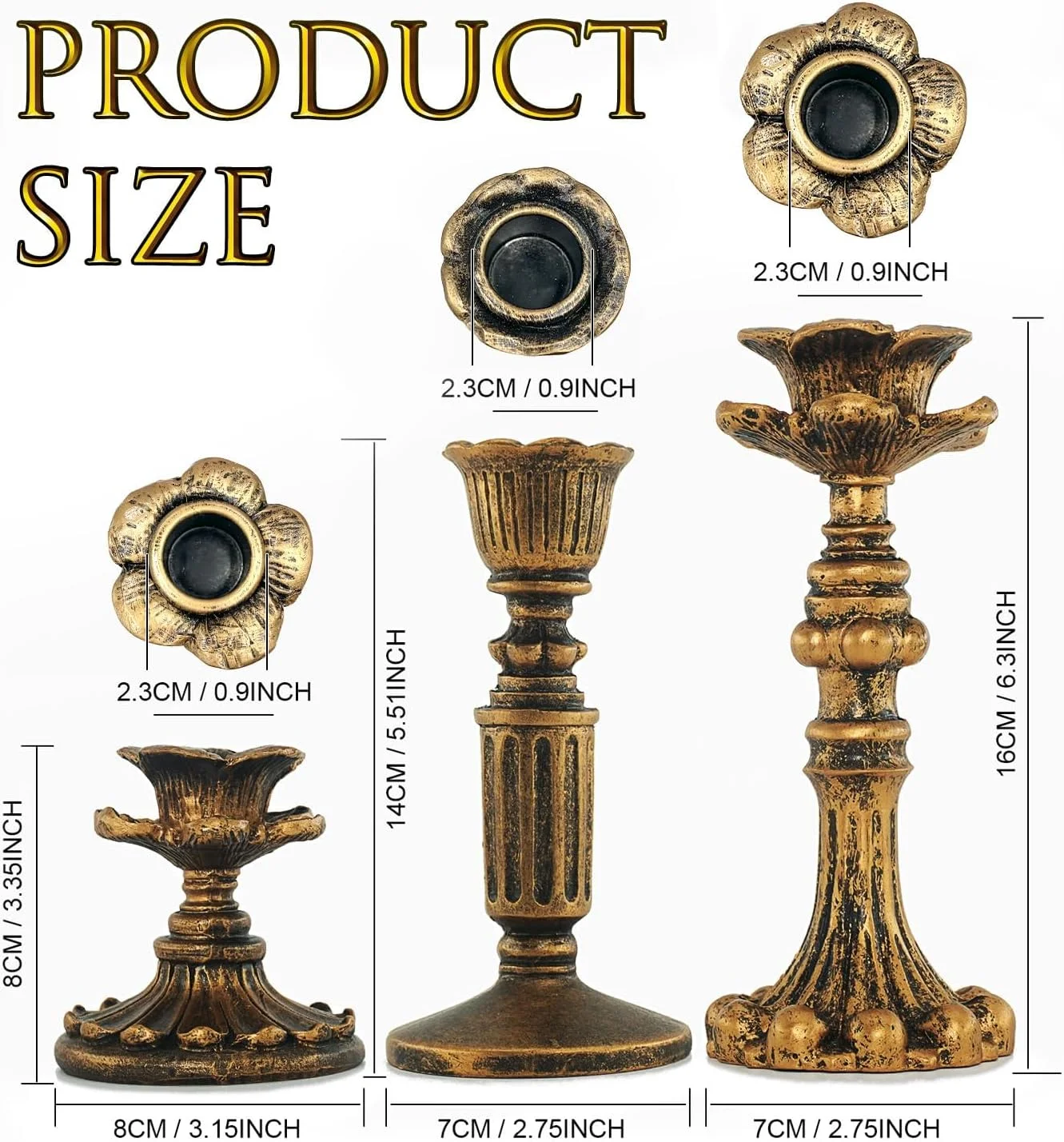 ست 6 عددی شمعدان KASTWAVE، جا شمعی مخروطی، ست 3 عددی جاشمعی، برای عروسی، مهمانی، سالگرد، میز، شومینه، دکوراسیون منزل (3 سبک، برنج عتیقه) ست 6 عددی شمعدان KASTWAVE، جا شمعی مخروطی، ست 3 عددی جاشمعی، برای عروسی، مهمانی، سالگرد، میز، شومینه، دکوراسیون منزل (3 سبک، برنج عتیقه)