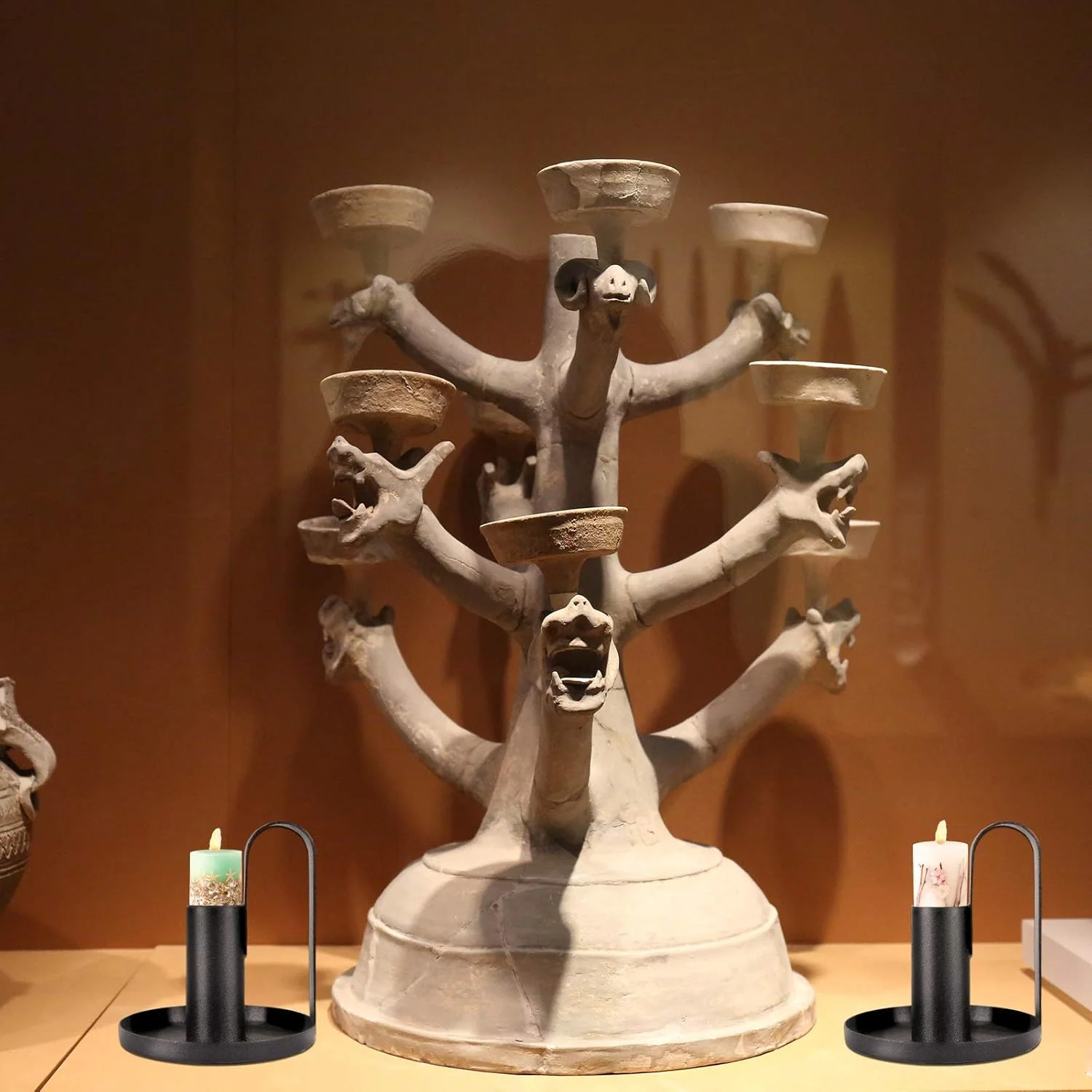 ست جا شمعی KASTWAVE، 2 عدد صفحه آهنی با دستگیره، پایه شمعدان برای شمع های باریک دیوالی، پایه شمعدان برای تزئین میز ناهار خوری جشن عروسی (مشکی) ست جا شمعی KASTWAVE، 2 عدد صفحه آهنی با دستگیره، پایه شمعدان برای شمع های باریک دیوالی، پایه شمعدان برای تزئین میز ناهار خوری جشن عروسی (مشکی)