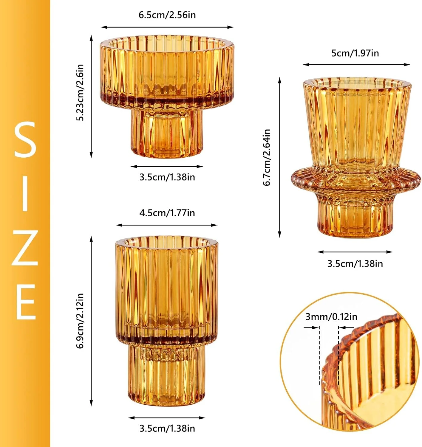 جاشمعی وارمر KASTWAVE 2 در 1 - جاشمعی تزئینی شیشه کریستالی صورتی برای شمع های مخروطی/وارمر، دکوراسیون منزل، تزیین میز غذاخوری برای مهمانی عروسی، ست 3 عددی