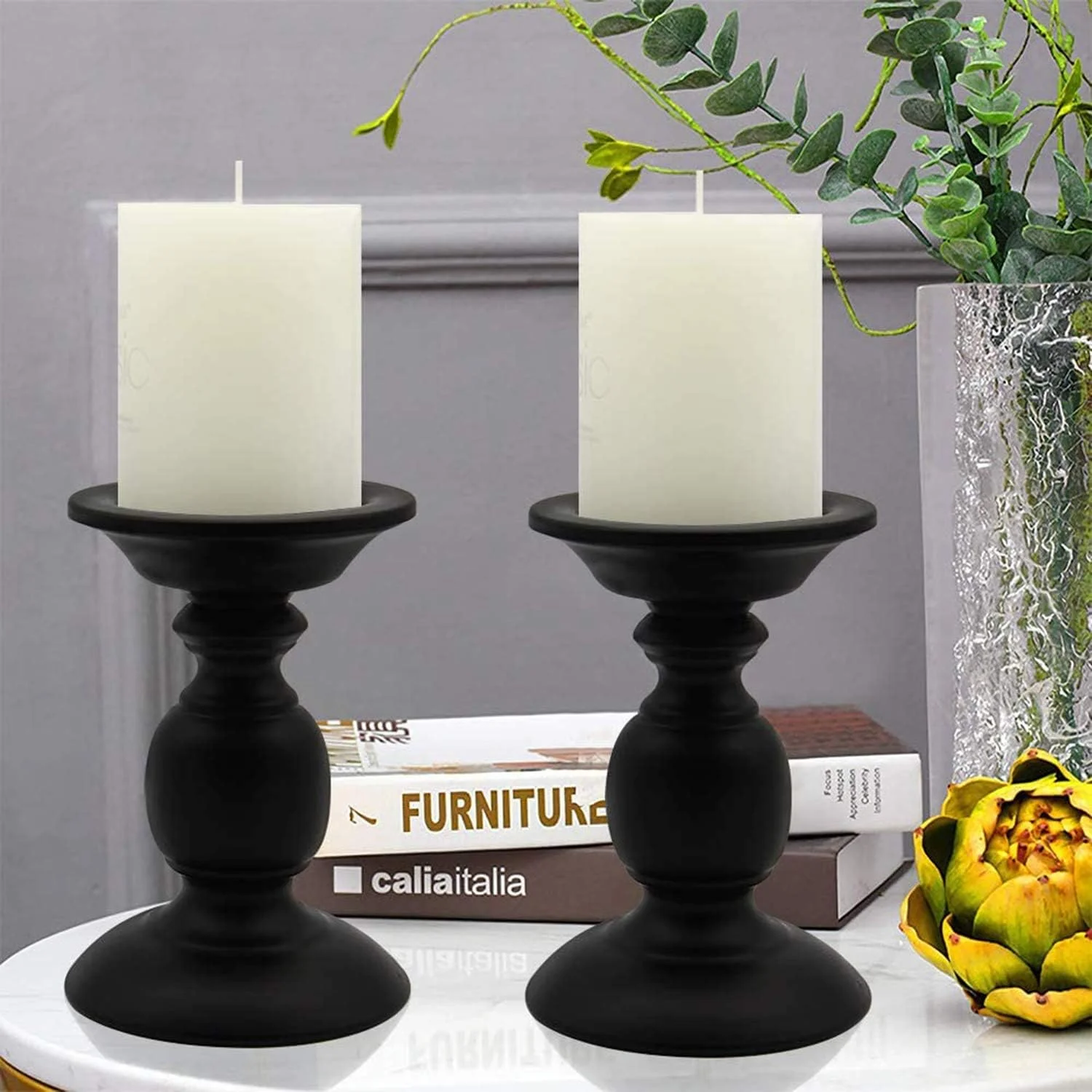 جاشمعی های پایه دار KASTWAVE، مناسب برای تزیین میز، جاشمعی، جاشمعی فلزی مشکی رترو، دکور شمعدان برای خانه، عروسی، تزیینات تعطیلات (2 عدد، شمع شامل نمی شود) جاشمعی های پایه دار KASTWAVE، مناسب برای تزیین میز، جاشمعی، جاشمعی فلزی مشکی رترو، دکور شمعدان برای خانه، عروسی، تزیینات تعطیلات (2 عدد، شمع شامل نمی شود)