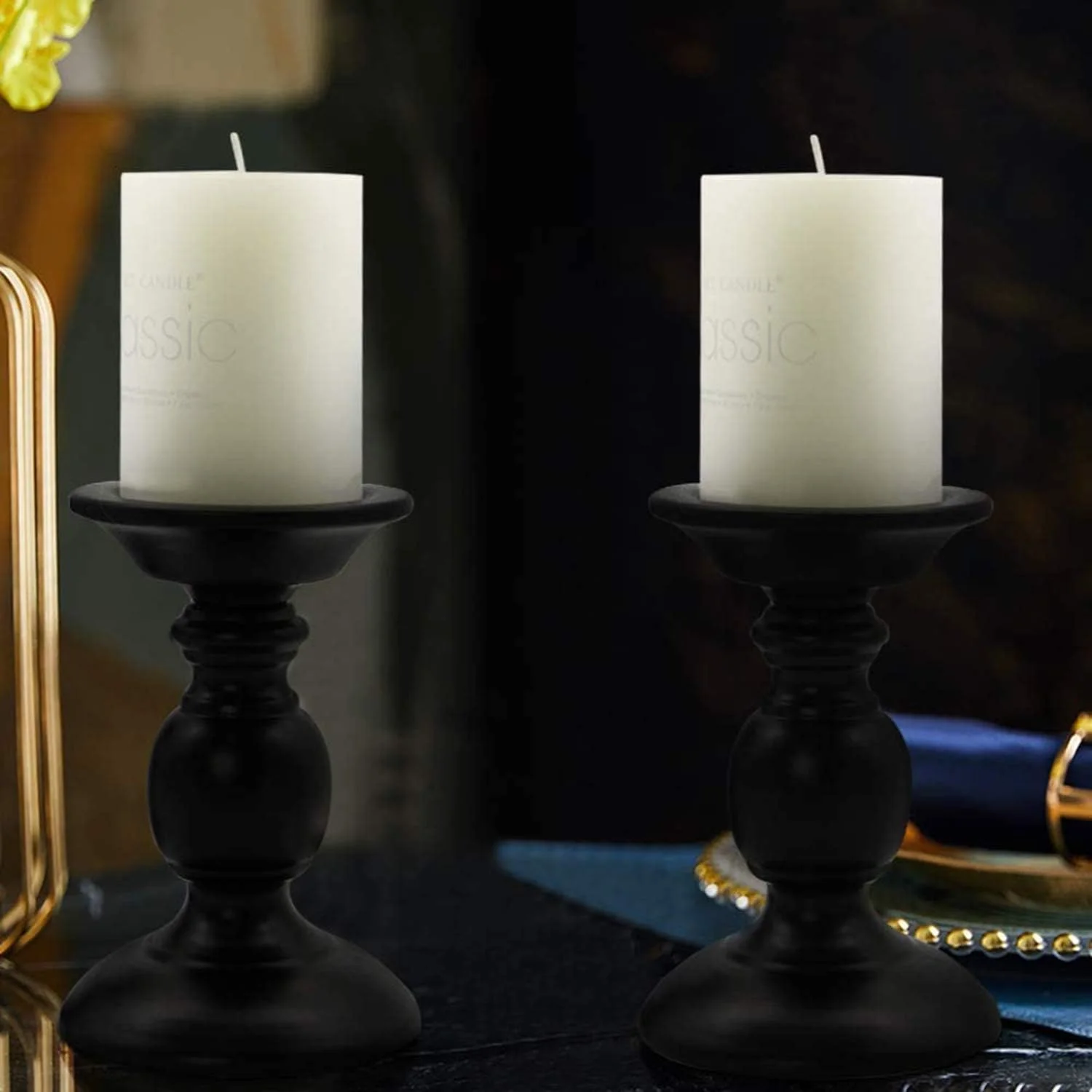 جاشمعی های پایه دار KASTWAVE، مناسب برای تزیین میز، جاشمعی، جاشمعی فلزی مشکی رترو، دکور شمعدان برای خانه، عروسی، تزیینات تعطیلات (2 عدد، شمع شامل نمی شود) جاشمعی های پایه دار KASTWAVE، مناسب برای تزیین میز، جاشمعی، جاشمعی فلزی مشکی رترو، دکور شمعدان برای خانه، عروسی، تزیینات تعطیلات (2 عدد، شمع شامل نمی شود)