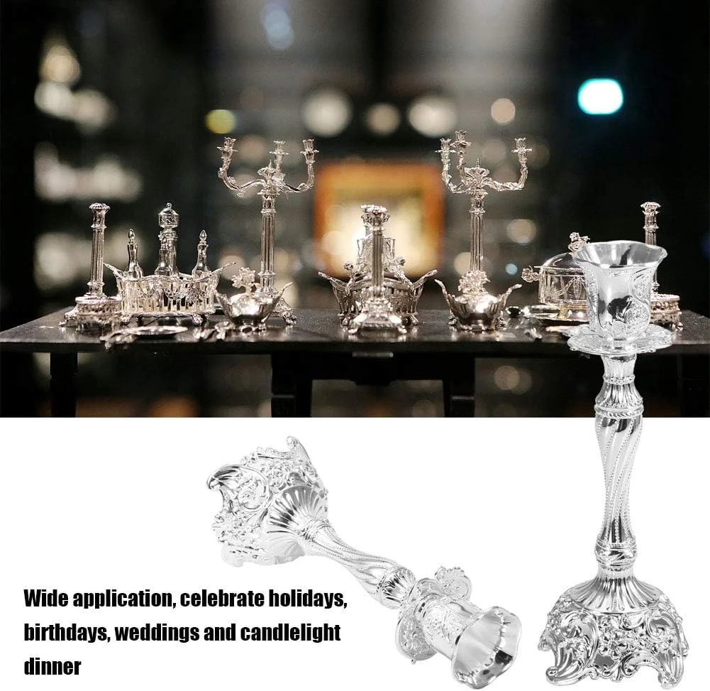 ست جفت شمعدان Luqeeg، شمعدان تک سر به سبک کلاسیک اروپایی با آلیاژ با کیفیت، حکاکی زیبا برای تعطیلات، تزئینات عروسی