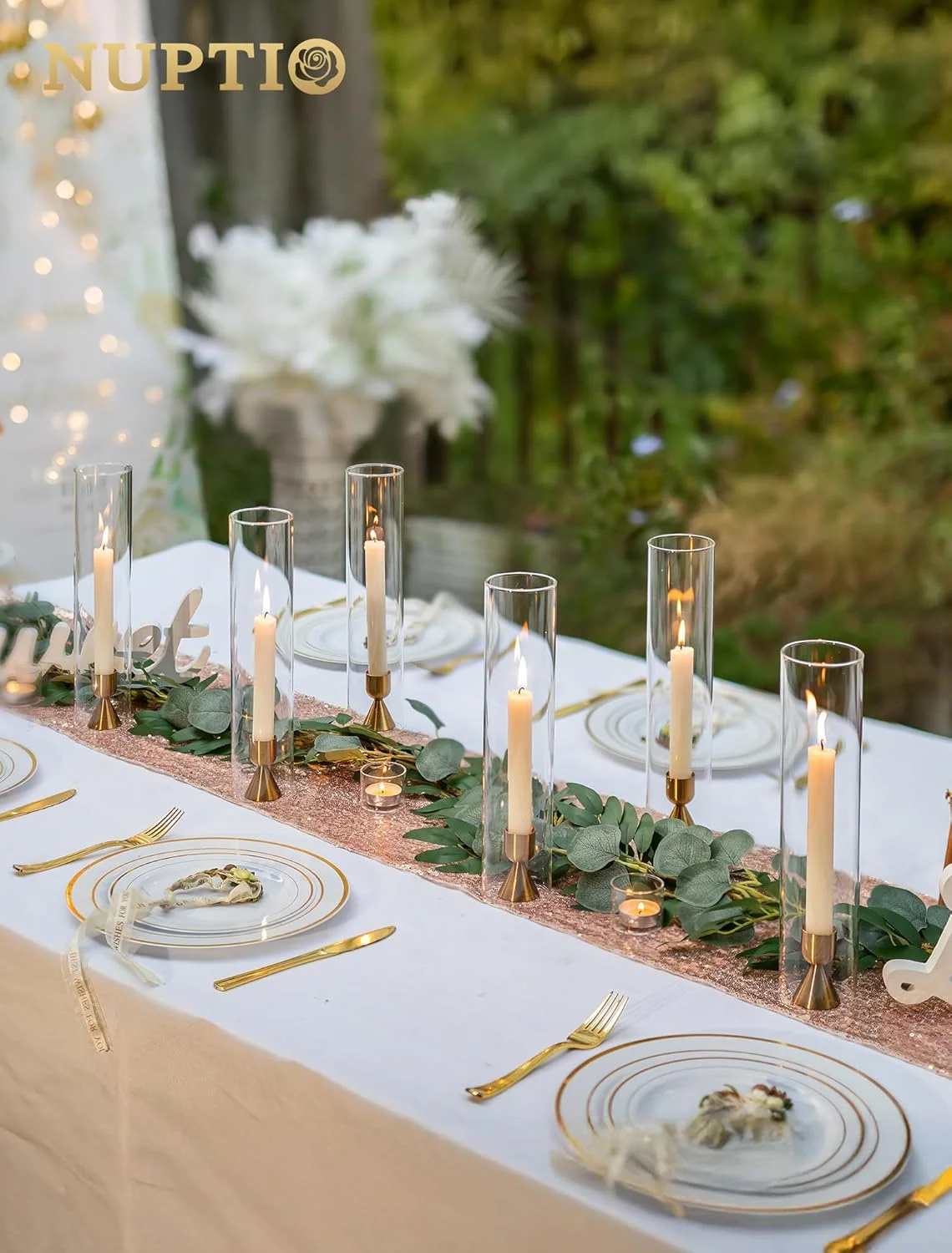 جاشمعی NUPTIO طلایی برای شمع های باریک: بسته 4 عددی جاشمعی مخروطی آلومینیومی، مناسب برای دکور میز شام، دکوراسیون عروسی، شومینه و کریسمس