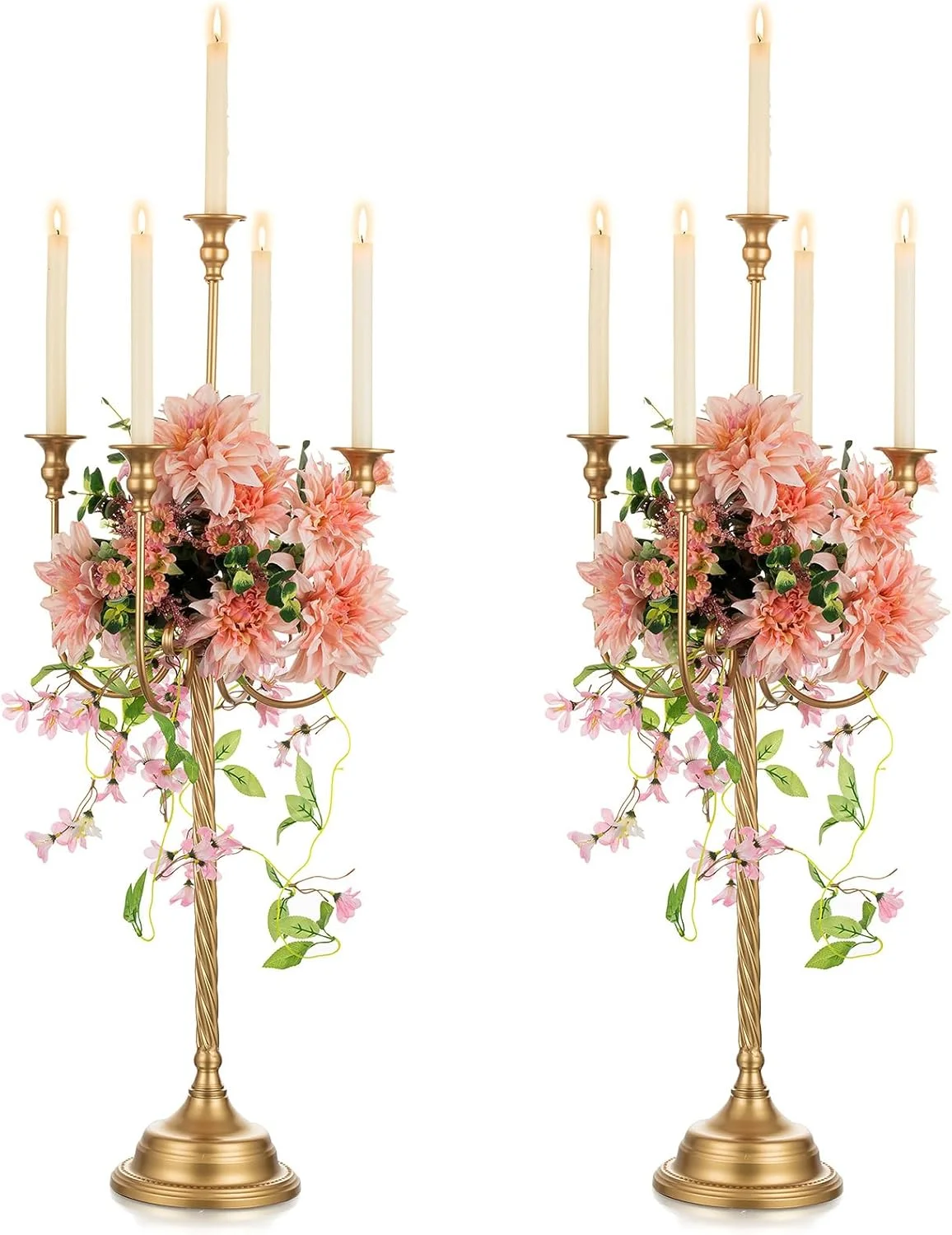 جاشمعی NUPTIO برای تزیین میز: 2 عدد شمعدان طلایی 5 شاخه بلند 94 سانتی متری، جاشمعی ایستاده برای شمع های مخروطی، تزیینات میز عروسی، دکوراسیون شومینه مهمانی جاشمعی NUPTIO برای تزیین میز: 2 عدد شمعدان طلایی 5 شاخه بلند 94 سانتی متری، جاشمعی ایستاده برای شمع های مخروطی، تزیینات میز عروسی، دکوراسیون شومینه مهمانی