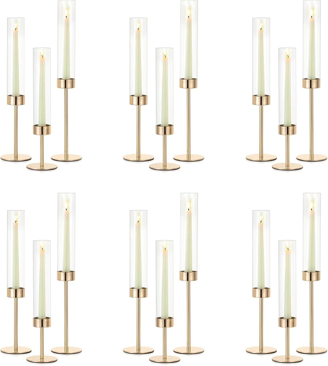 جاشمعی NUPTIO برای عروسی: 18 عدد جاشمعی بلند طلایی طوفانی با پوشش شیشه ای شفاف - جاشمعی های مخروطی عمده برای دکوراسیون میز جشن جاشمعی NUPTIO برای عروسی: 18 عدد جاشمعی بلند طلایی طوفانی با پوشش شیشه ای شفاف - جاشمعی های مخروطی عمده برای دکوراسیون میز جشن