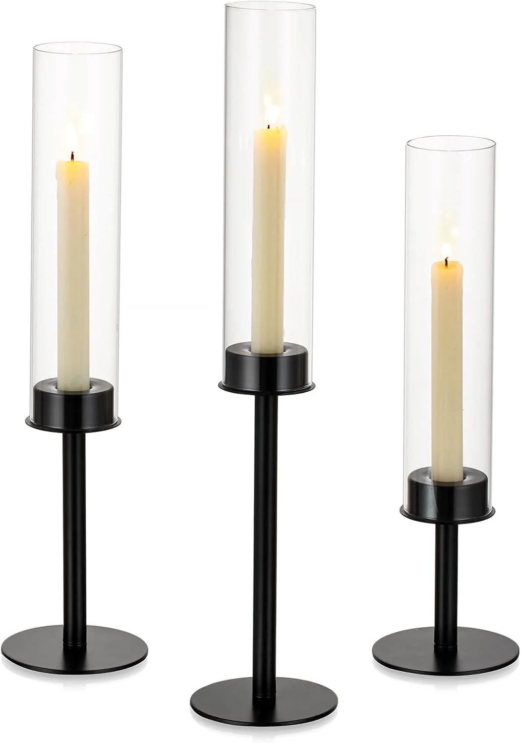 جاشمعی گردباد NUPTIO - جاشمعی شمعدان مخروطی مشکی استوانه شیشه ای شمعدان بلند دکوری میز عروسی دکوری مهمانی فلزی 3 عددی جاشمعی گردباد NUPTIO - جاشمعی شمعدان مخروطی مشکی استوانه شیشه ای شمعدان بلند دکوری میز عروسی دکوری مهمانی فلزی 3 عددی