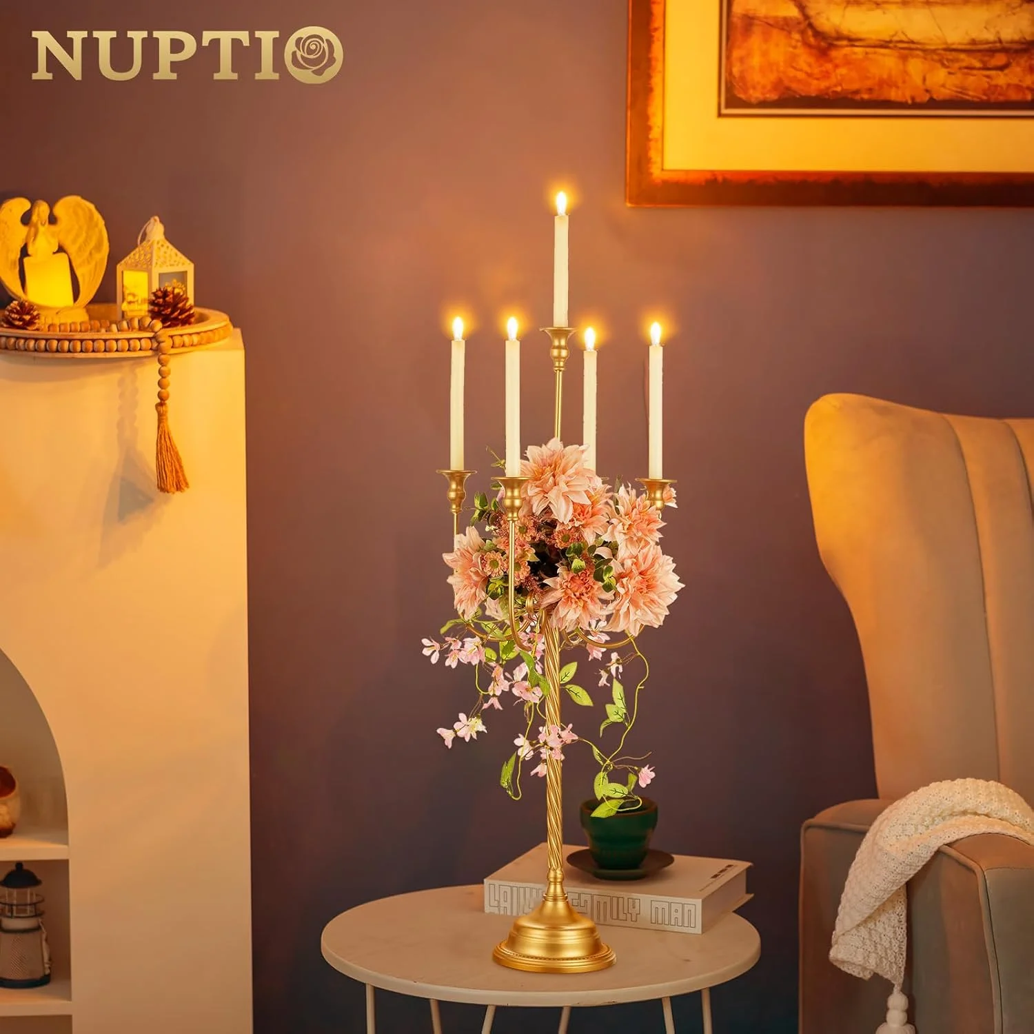 جاشمعی NUPTIO برای تزیین میز: 2 عدد شمعدان طلایی 5 شاخه بلند 94 سانتی متری، جاشمعی ایستاده برای شمع های مخروطی، تزیینات میز عروسی، دکوراسیون شومینه مهمانی جاشمعی NUPTIO برای تزیین میز: 2 عدد شمعدان طلایی 5 شاخه بلند 94 سانتی متری، جاشمعی ایستاده برای شمع های مخروطی، تزیینات میز عروسی، دکوراسیون شومینه مهمانی