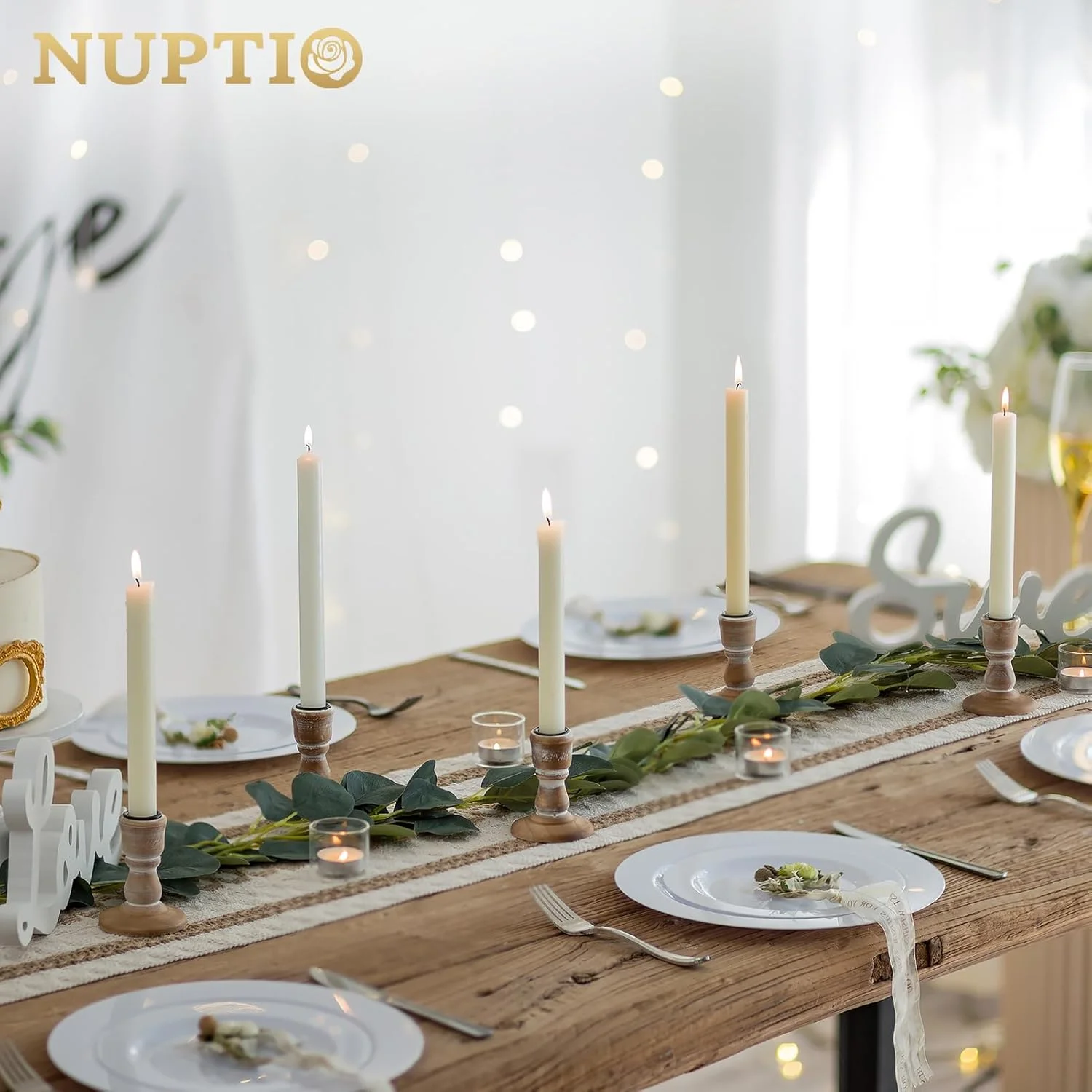 جاشمعی چوبی NUPTIO: 2 عدد جاشمعی چوبی قهوه ای روستیک برای شمع های مخروطی، جاشمعی کوچک وینتیج به سبک خانه های روستایی برای دکور میز خانه، مهمانی عروسی کریسمس