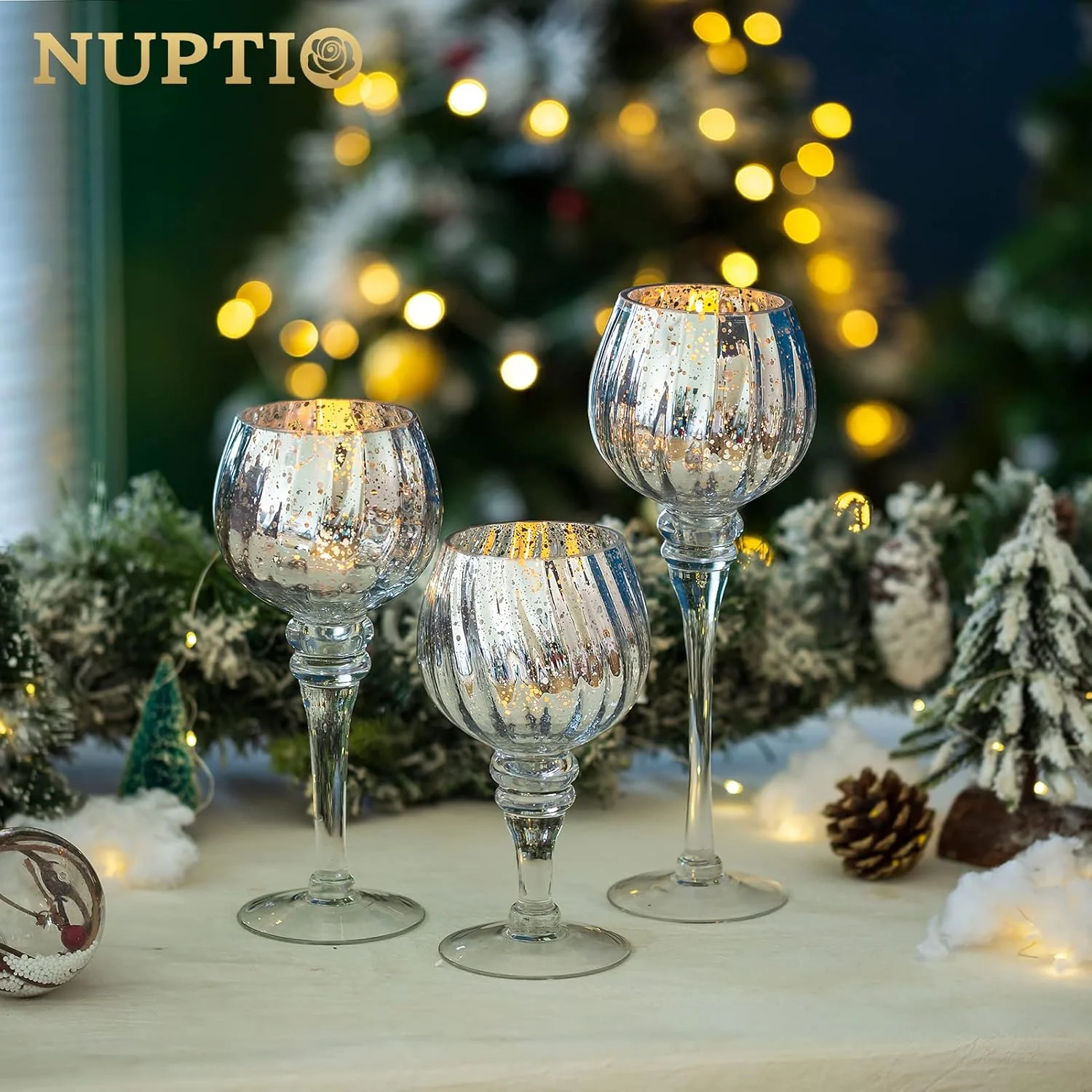 جاشمعی نذری Nuptio، ست 3 عددی جاشمعی شیشه ای، شمعدان پایه بلند، جاشمعی نقره ای جیوه ای، تزیین میز برای دیوالی، هالووین، شکرگزاری، کریسمس، لبه پنجره جاشمعی نذری Nuptio، ست 3 عددی جاشمعی شیشه ای، شمعدان پایه بلند، جاشمعی نقره ای جیوه ای، تزیین میز برای دیوالی، هالووین، شکرگزاری، کریسمس، لبه پنجره