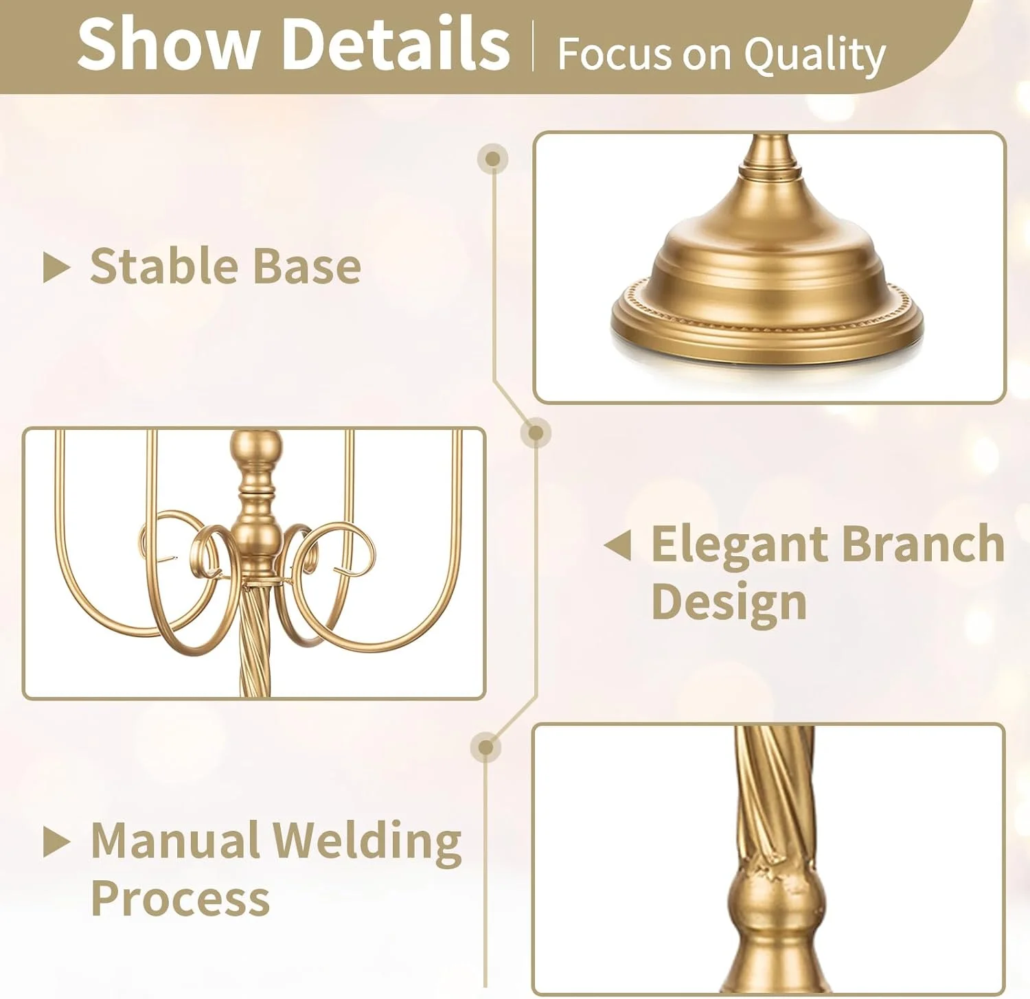 جاشمعی NUPTIO برای تزیین میز: 2 عدد شمعدان طلایی 5 شاخه بلند 94 سانتی متری، جاشمعی ایستاده برای شمع های مخروطی، تزیینات میز عروسی، دکوراسیون شومینه مهمانی جاشمعی NUPTIO برای تزیین میز: 2 عدد شمعدان طلایی 5 شاخه بلند 94 سانتی متری، جاشمعی ایستاده برای شمع های مخروطی، تزیینات میز عروسی، دکوراسیون شومینه مهمانی