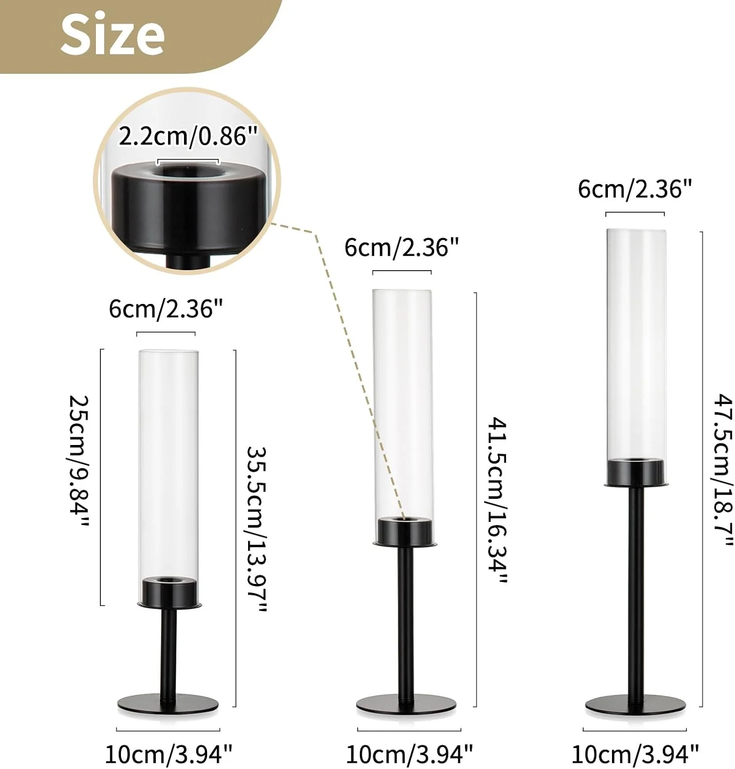جاشمعی گردباد NUPTIO - جاشمعی شمعدان مخروطی مشکی استوانه شیشه ای شمعدان بلند دکوری میز عروسی دکوری مهمانی فلزی 3 عددی جاشمعی گردباد NUPTIO - جاشمعی شمعدان مخروطی مشکی استوانه شیشه ای شمعدان بلند دکوری میز عروسی دکوری مهمانی فلزی 3 عددی
