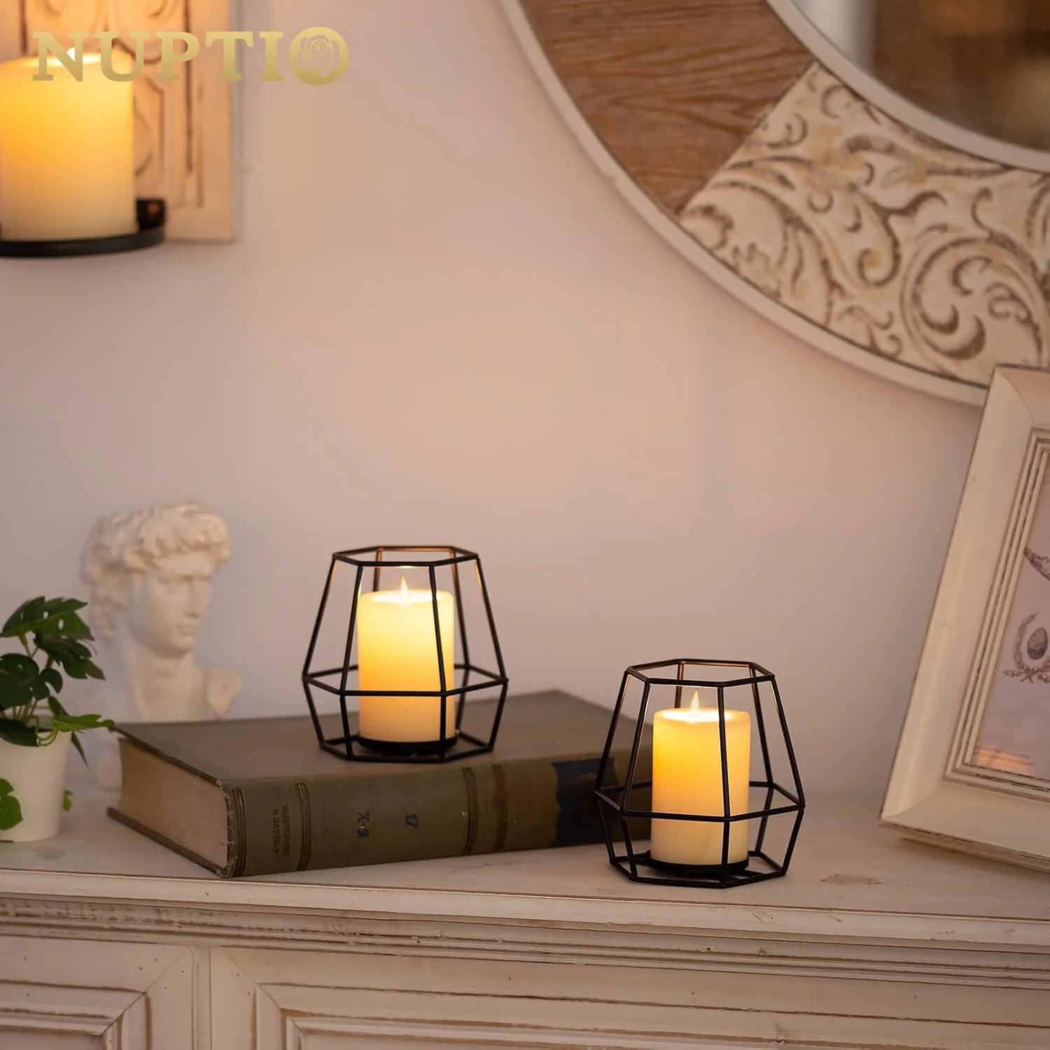 جاشمعی استوانه ای Nuptio، شمعدان مشکی، 2 عدد شمعدان هندسی با جاشمعی نذری، جاشمعی شیشه ای، تزیین فلزی برای هالووین، دفتر کار، دکوراسیون منزل جاشمعی استوانه ای Nuptio، شمعدان مشکی، 2 عدد شمعدان هندسی با جاشمعی نذری، جاشمعی شیشه ای، تزیین فلزی برای هالووین، دفتر کار، دکوراسیون منزل